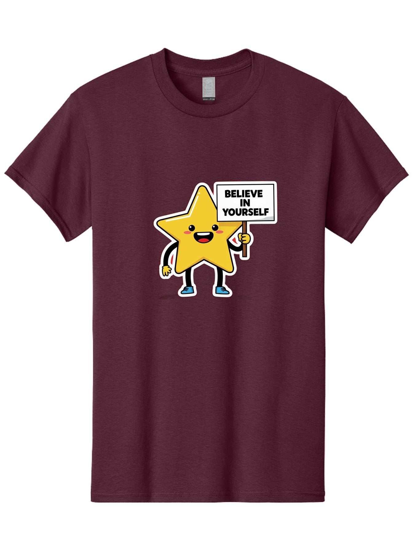 Believe-In-Yourself-2 Men'S Graphic Tee, 100% Cotton, Comfortable Casual Summer Wear, Machine Washable, Motivational Star, Positive Affirmation, Inspiring Cartoon Character, Confidence Booster, Self-Empowerment Message, Yellow Star Character, Bae128 6