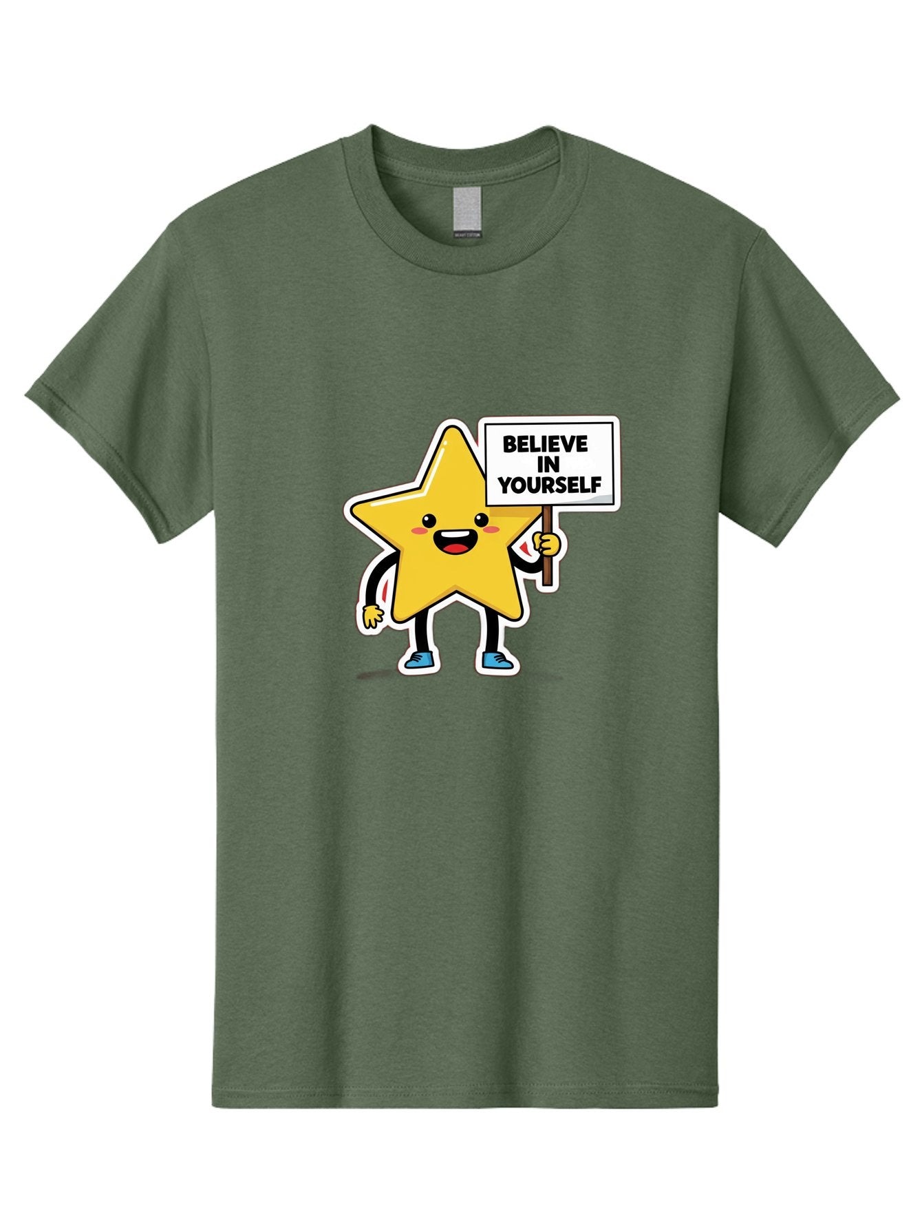 Believe-In-Yourself-2 Men'S Graphic Tee, 100% Cotton, Comfortable Casual Summer Wear, Machine Washable, Motivational Star, Positive Affirmation, Inspiring Cartoon Character, Confidence Booster, Self-Empowerment Message, Yellow Star Character, Bae128 9
