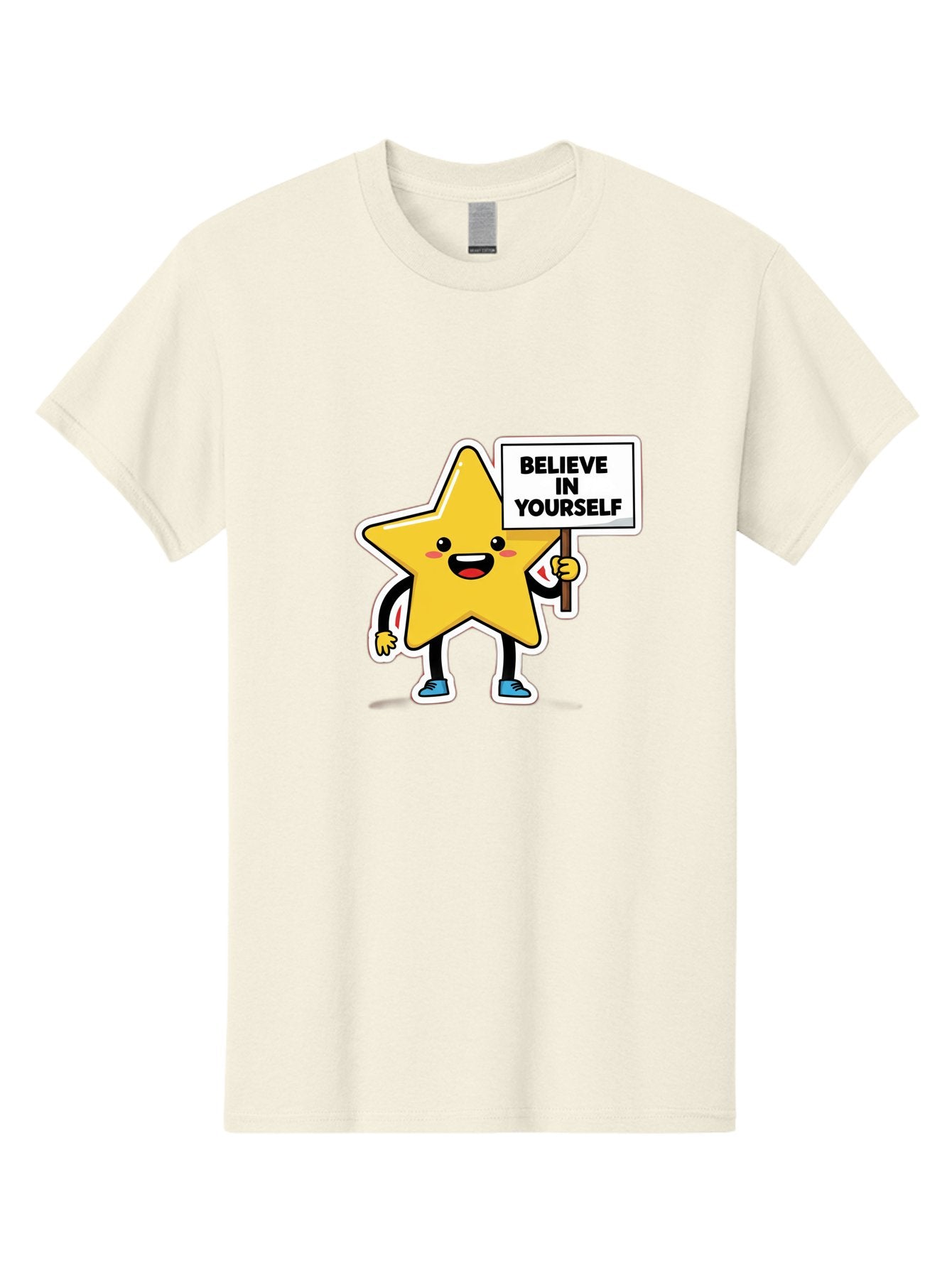 Believe-In-Yourself-2 Men'S Graphic Tee, 100% Cotton, Comfortable Casual Summer Wear, Machine Washable, Motivational Star, Positive Affirmation, Inspiring Cartoon Character, Confidence Booster, Self-Empowerment Message, Yellow Star Character, Bae128 14