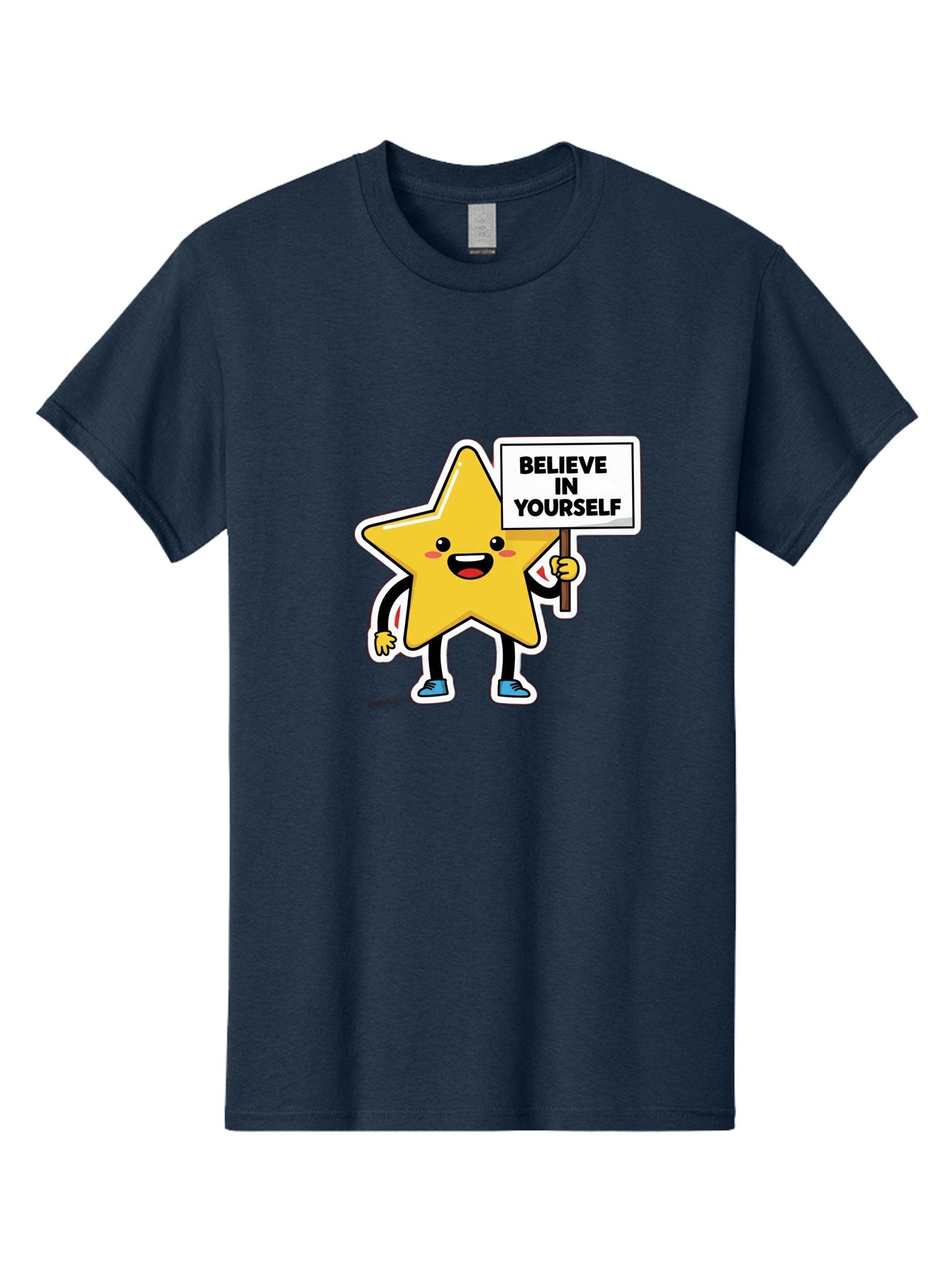 Believe-In-Yourself-2 Men'S Graphic Tee, 100% Cotton, Comfortable Casual Summer Wear, Machine Washable, Motivational Star, Positive Affirmation, Inspiring Cartoon Character, Confidence Booster, Self-Empowerment Message, Yellow Star Character, Bae128 4