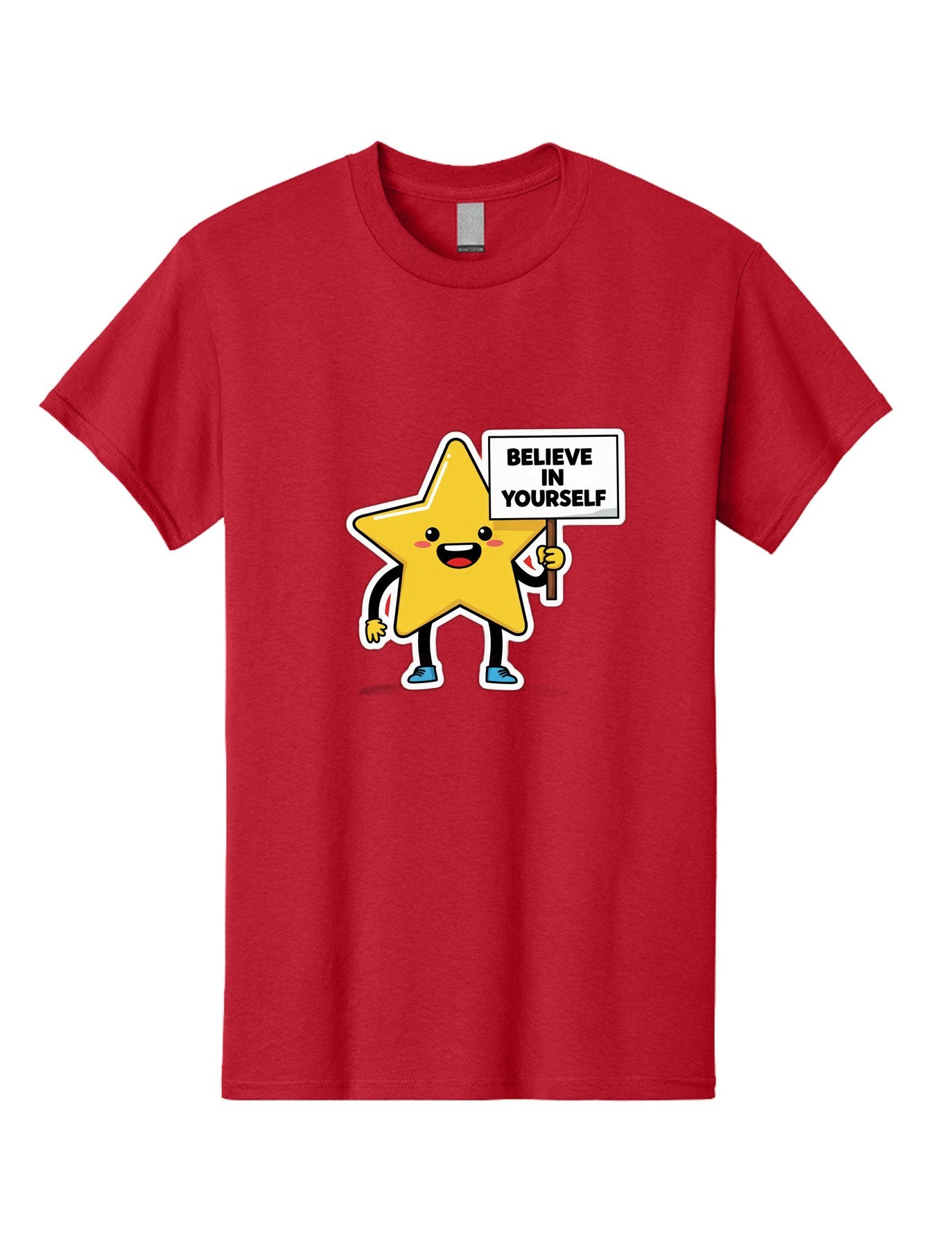 Believe-In-Yourself-2 Men'S Graphic Tee, 100% Cotton, Comfortable Casual Summer Wear, Machine Washable, Motivational Star, Positive Affirmation, Inspiring Cartoon Character, Confidence Booster, Self-Empowerment Message, Yellow Star Character, Bae128 13