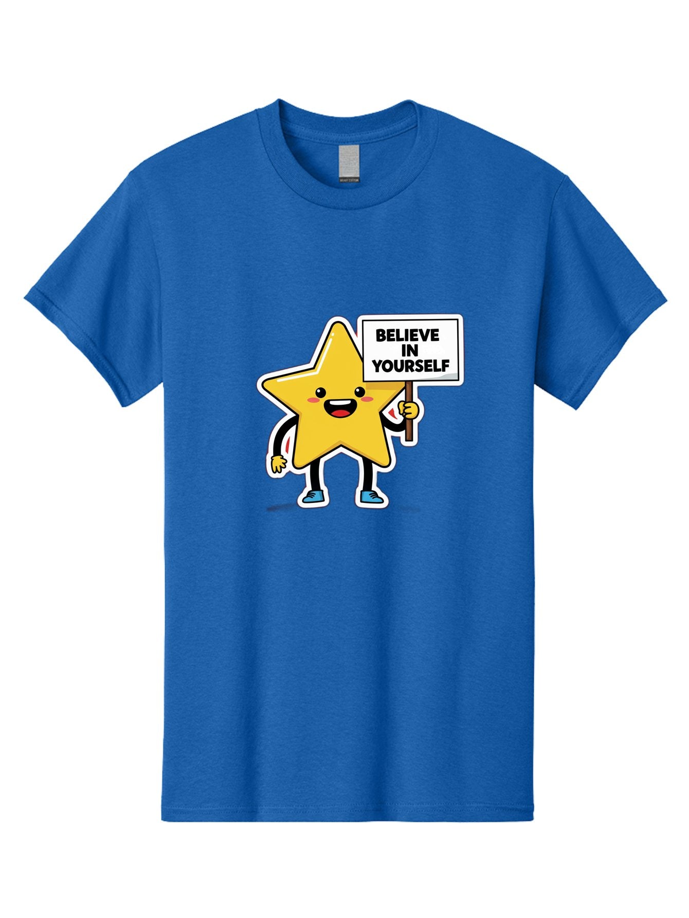 Believe-In-Yourself-2 Men'S Graphic Tee, 100% Cotton, Comfortable Casual Summer Wear, Machine Washable, Motivational Star, Positive Affirmation, Inspiring Cartoon Character, Confidence Booster, Self-Empowerment Message, Yellow Star Character, Bae128 10