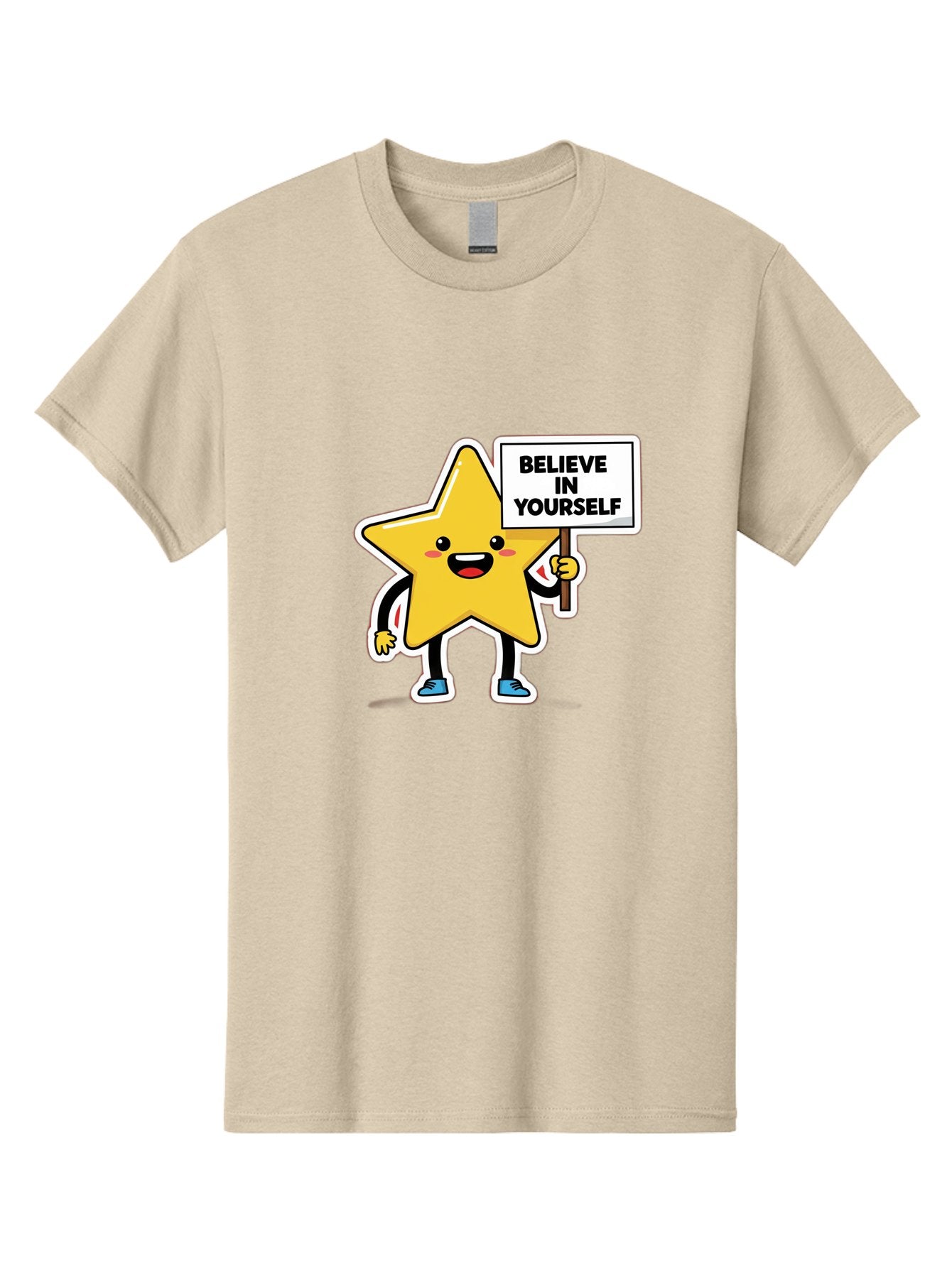 Believe-In-Yourself-2 Men'S Graphic Tee, 100% Cotton, Comfortable Casual Summer Wear, Machine Washable, Motivational Star, Positive Affirmation, Inspiring Cartoon Character, Confidence Booster, Self-Empowerment Message, Yellow Star Character, Bae128 3