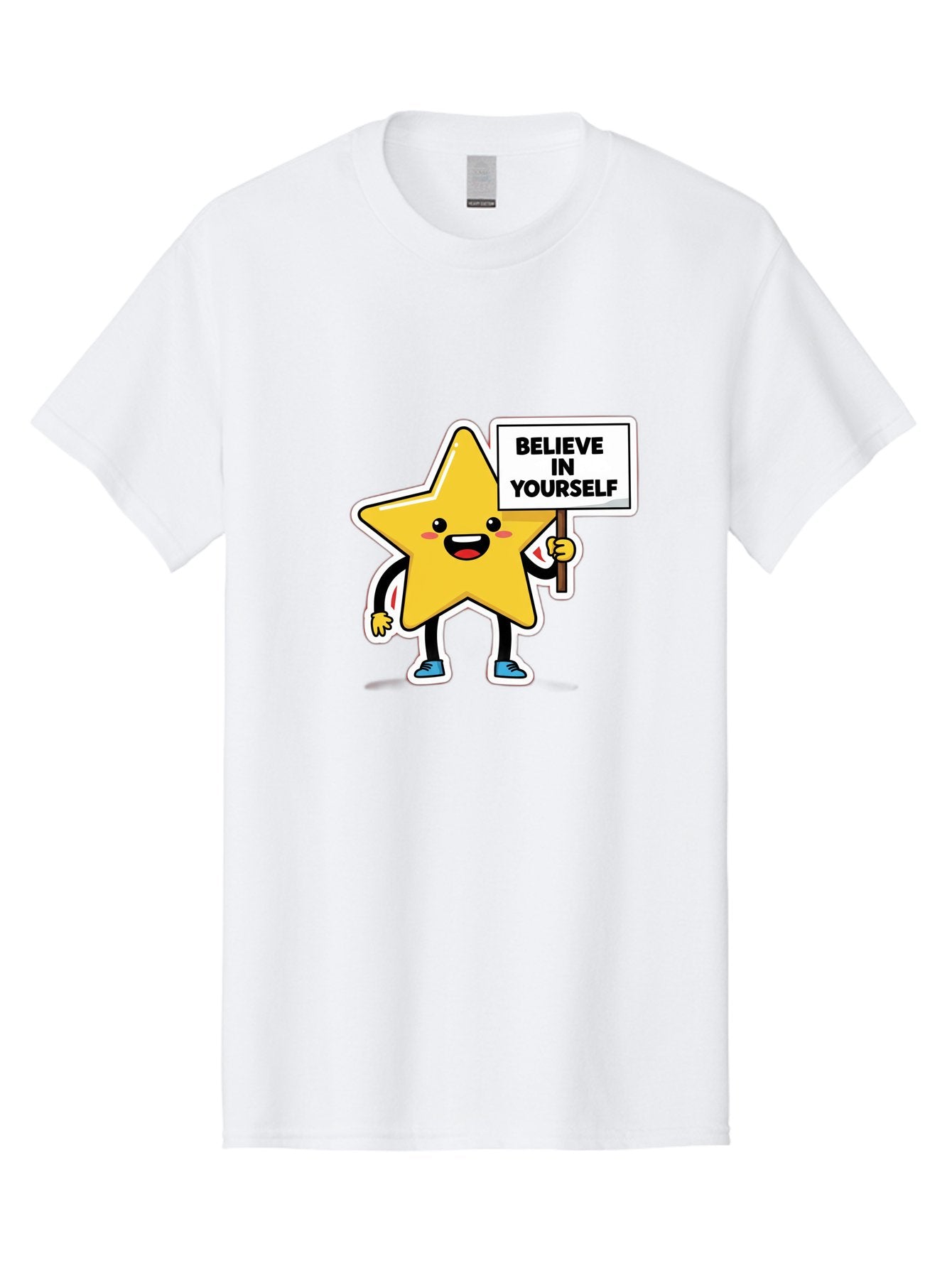 Believe-In-Yourself-2 Men'S Graphic Tee, 100% Cotton, Comfortable Casual Summer Wear, Machine Washable, Motivational Star, Positive Affirmation, Inspiring Cartoon Character, Confidence Booster, Self-Empowerment Message, Yellow Star Character, Bae128 5