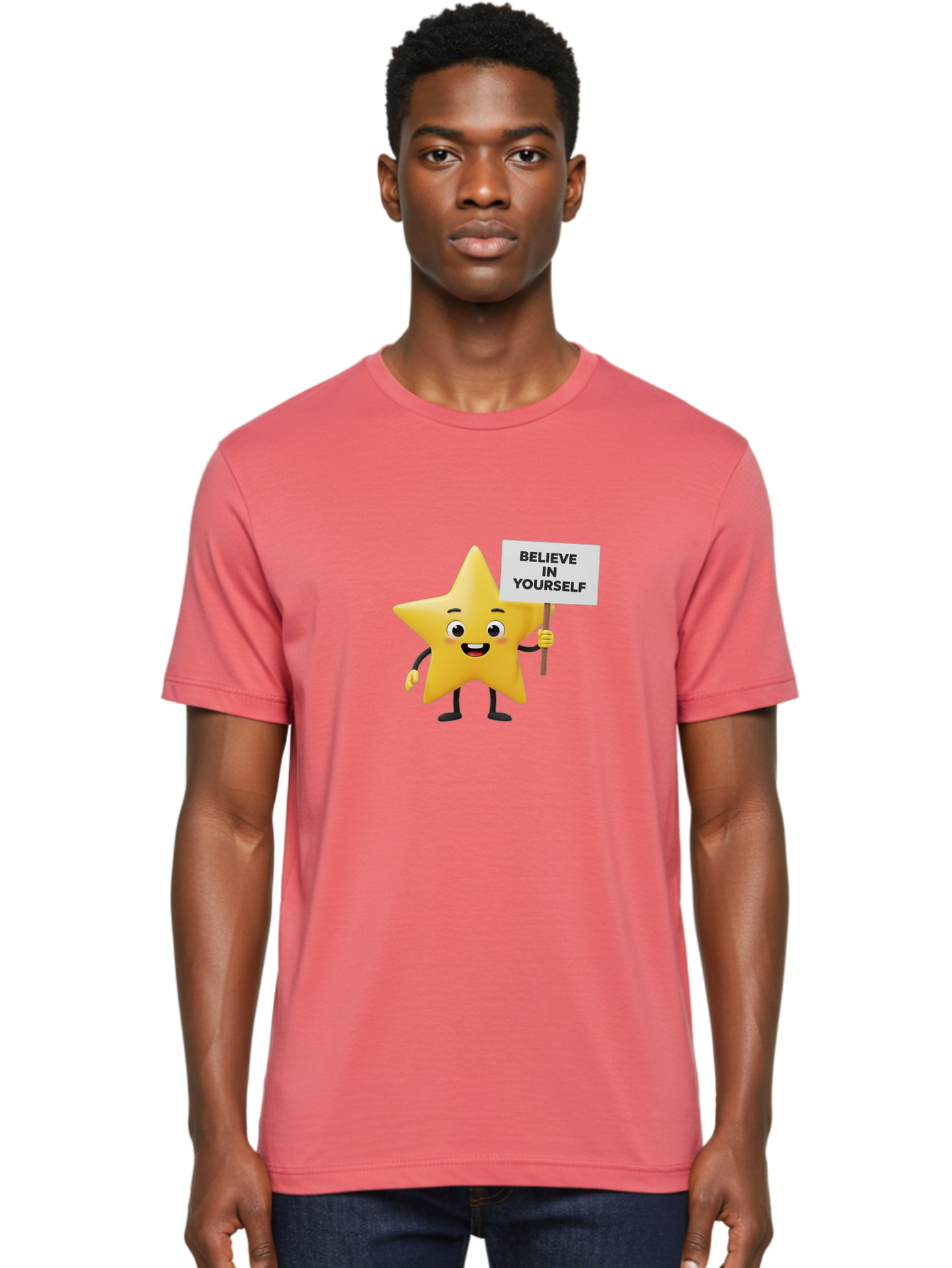 Believe-In-Yourself-3 Men'S Graphic Tee, 100% Cotton, Comfortable Casual Summer Wear, Machine Washable, Motivational Star Character, Believe In Yourself Sign, Positivity, Encouragement, Confidence Booster, Inspirational Quote, Bae129 26