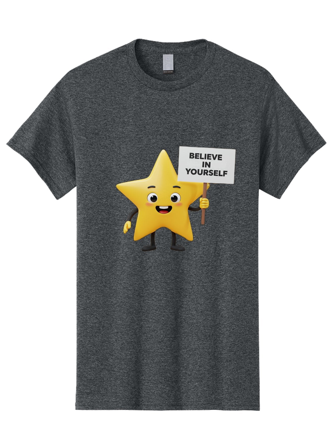 Believe-In-Yourself-3 Men'S Graphic Tee, 100% Cotton, Comfortable Casual Summer Wear, Machine Washable, Motivational Star Character, Believe In Yourself Sign, Positivity, Encouragement, Confidence Booster, Inspirational Quote, Bae129 3