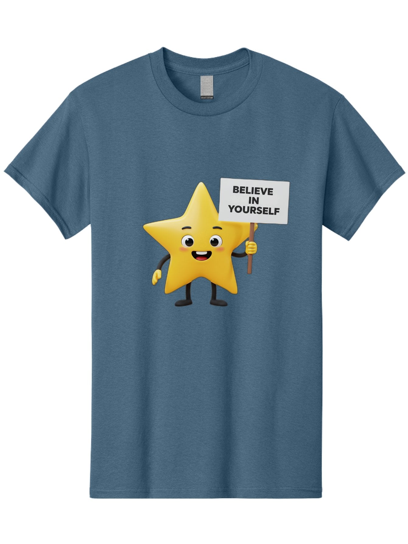 Believe-In-Yourself-3 Men'S Graphic Tee, 100% Cotton, Comfortable Casual Summer Wear, Machine Washable, Motivational Star Character, Believe In Yourself Sign, Positivity, Encouragement, Confidence Booster, Inspirational Quote, Bae129