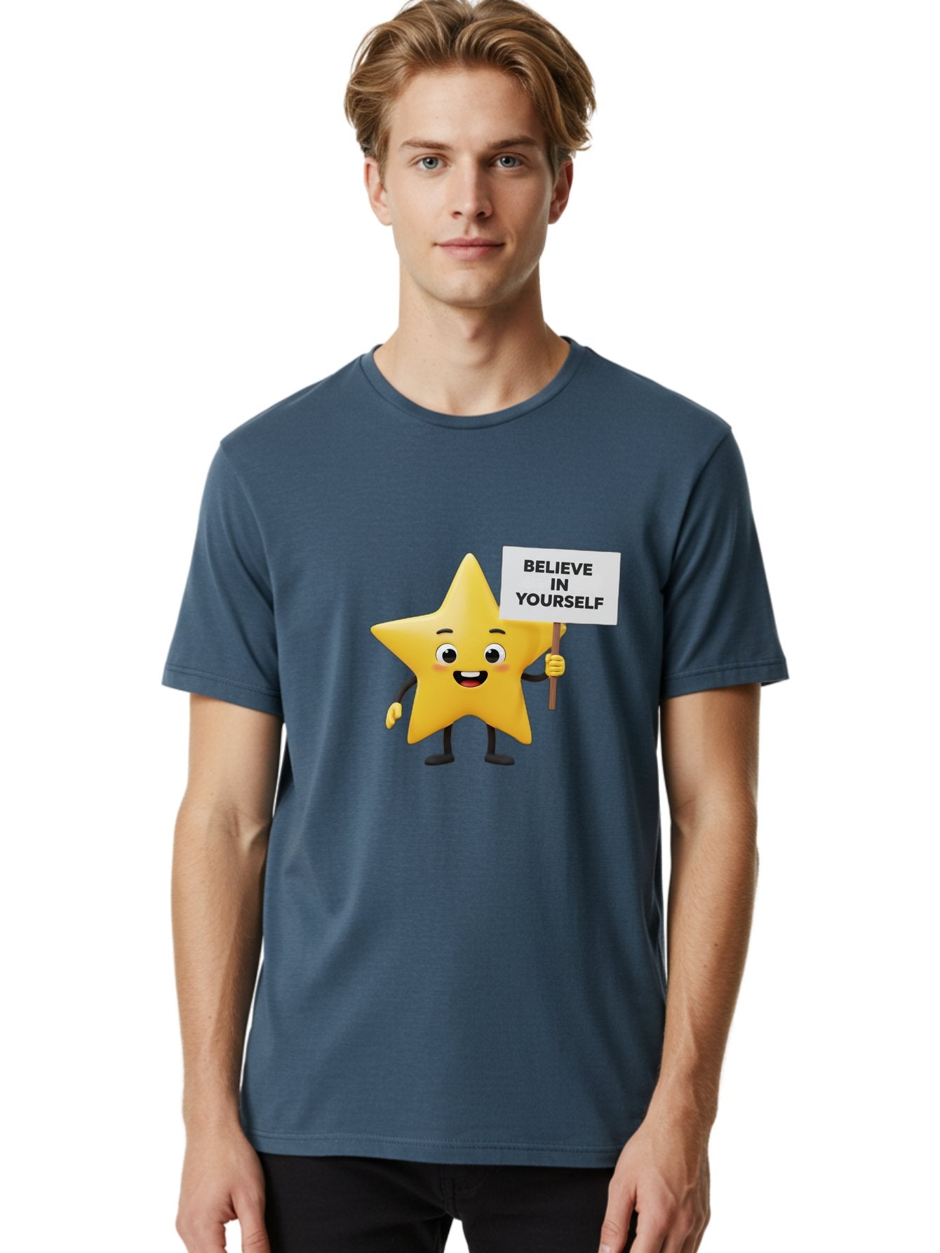 Believe-In-Yourself-3 Men'S Graphic Tee, 100% Cotton, Comfortable Casual Summer Wear, Machine Washable, Motivational Star Character, Believe In Yourself Sign, Positivity, Encouragement, Confidence Booster, Inspirational Quote, Bae129 21