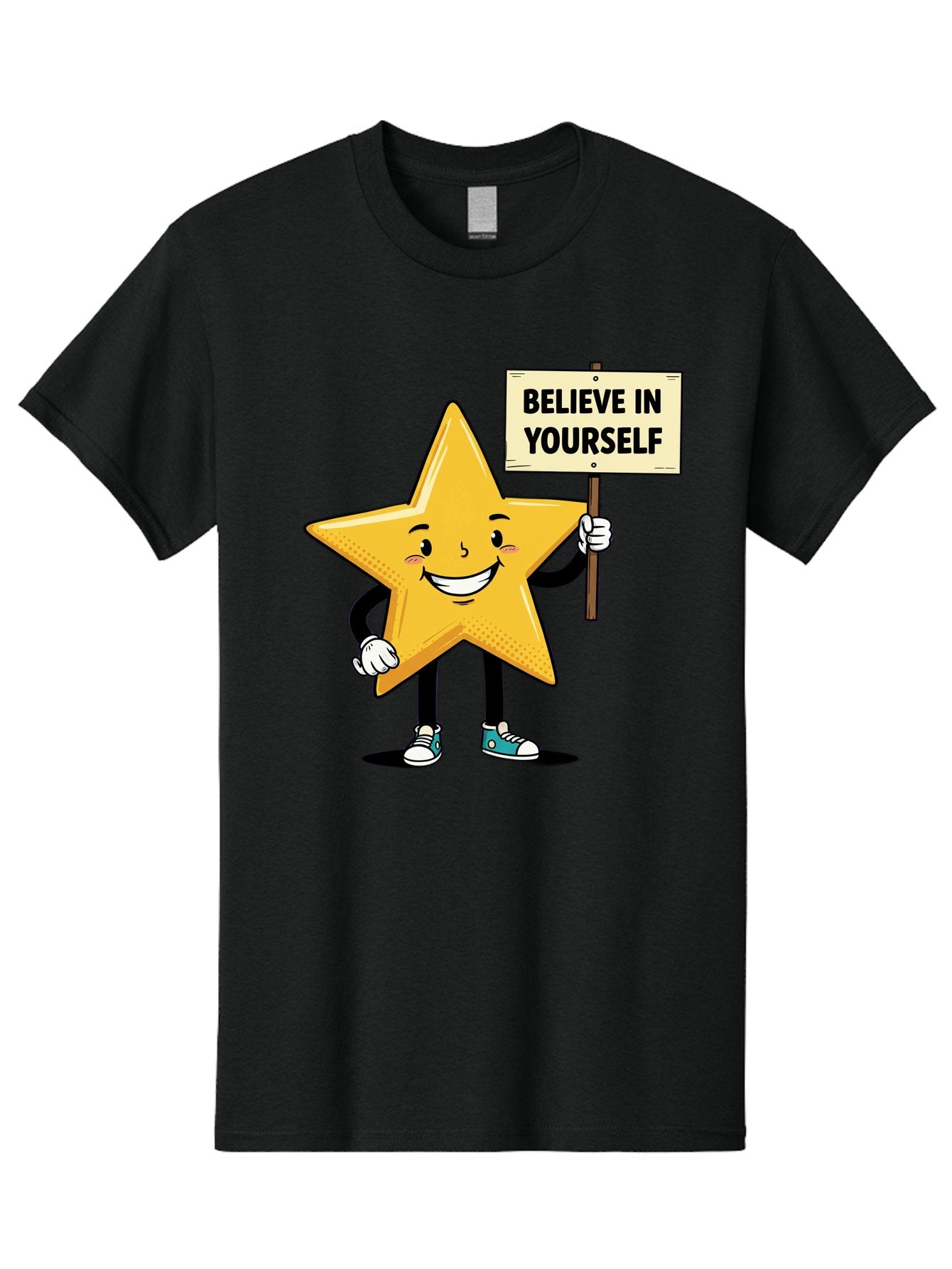 Believe-In-Yourself-4 Men'S Graphic Tee, 100% Cotton, Comfortable Casual Summer Wear, Machine Washable, Motivational Star Character, Inspirational Message, Self-Confidence Boost, Positivity, Encouragement, Smiling Star, Cartoon Character, Bae130 7