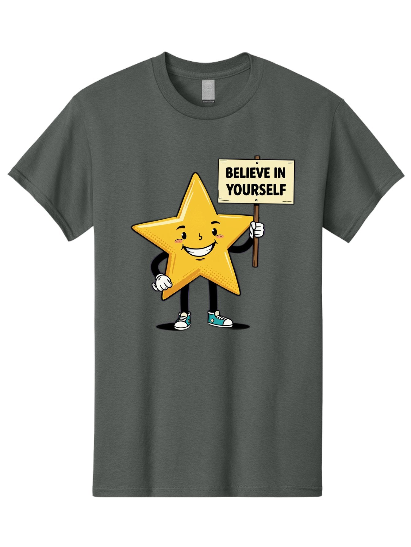 Believe-In-Yourself-4 Men'S Graphic Tee, 100% Cotton, Comfortable Casual Summer Wear, Machine Washable, Motivational Star Character, Inspirational Message, Self-Confidence Boost, Positivity, Encouragement, Smiling Star, Cartoon Character, Bae130 12