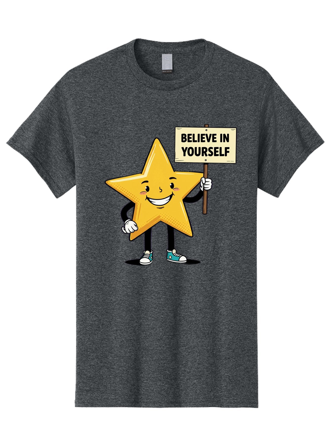 Believe-In-Yourself-4 Men'S Graphic Tee, 100% Cotton, Comfortable Casual Summer Wear, Machine Washable, Motivational Star Character, Inspirational Message, Self-Confidence Boost, Positivity, Encouragement, Smiling Star, Cartoon Character, Bae130 9