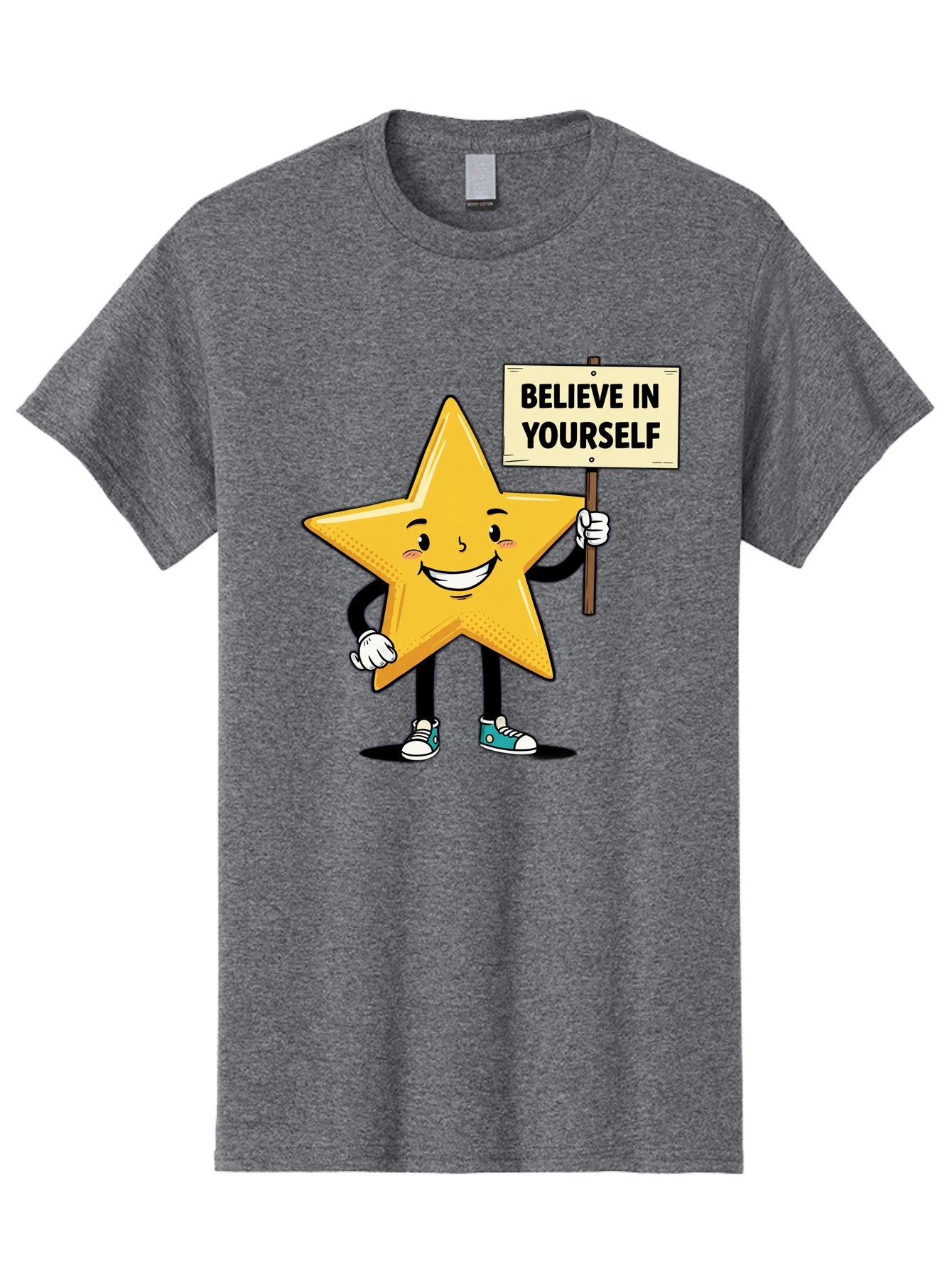 Believe-In-Yourself-4 Men'S Graphic Tee, 100% Cotton, Comfortable Casual Summer Wear, Machine Washable, Motivational Star Character, Inspirational Message, Self-Confidence Boost, Positivity, Encouragement, Smiling Star, Cartoon Character, Bae130 10