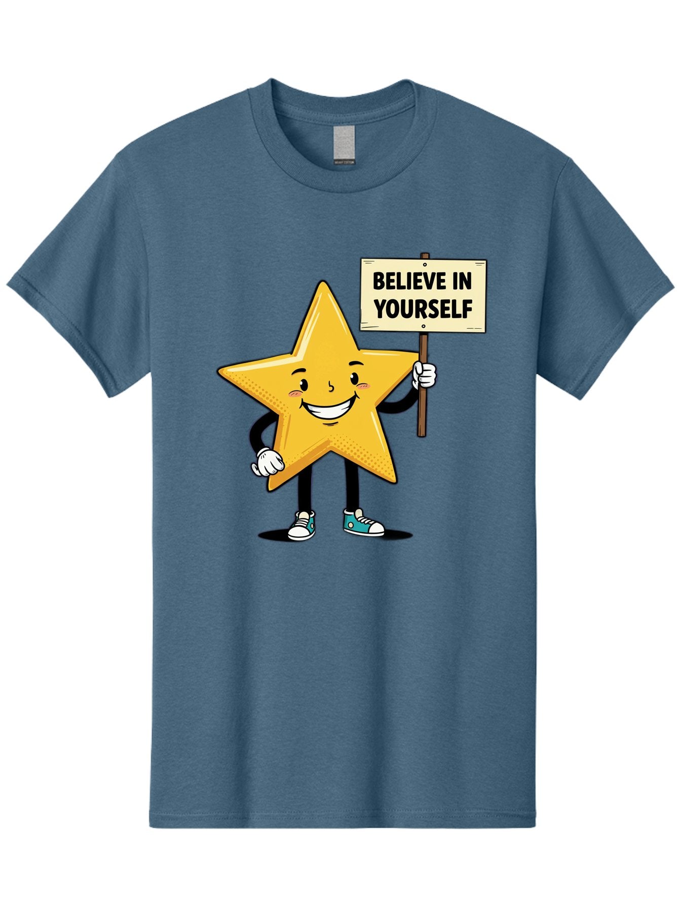 Believe-In-Yourself-4 Men'S Graphic Tee, 100% Cotton, Comfortable Casual Summer Wear, Machine Washable, Motivational Star Character, Inspirational Message, Self-Confidence Boost, Positivity, Encouragement, Smiling Star, Cartoon Character, Bae130 4
