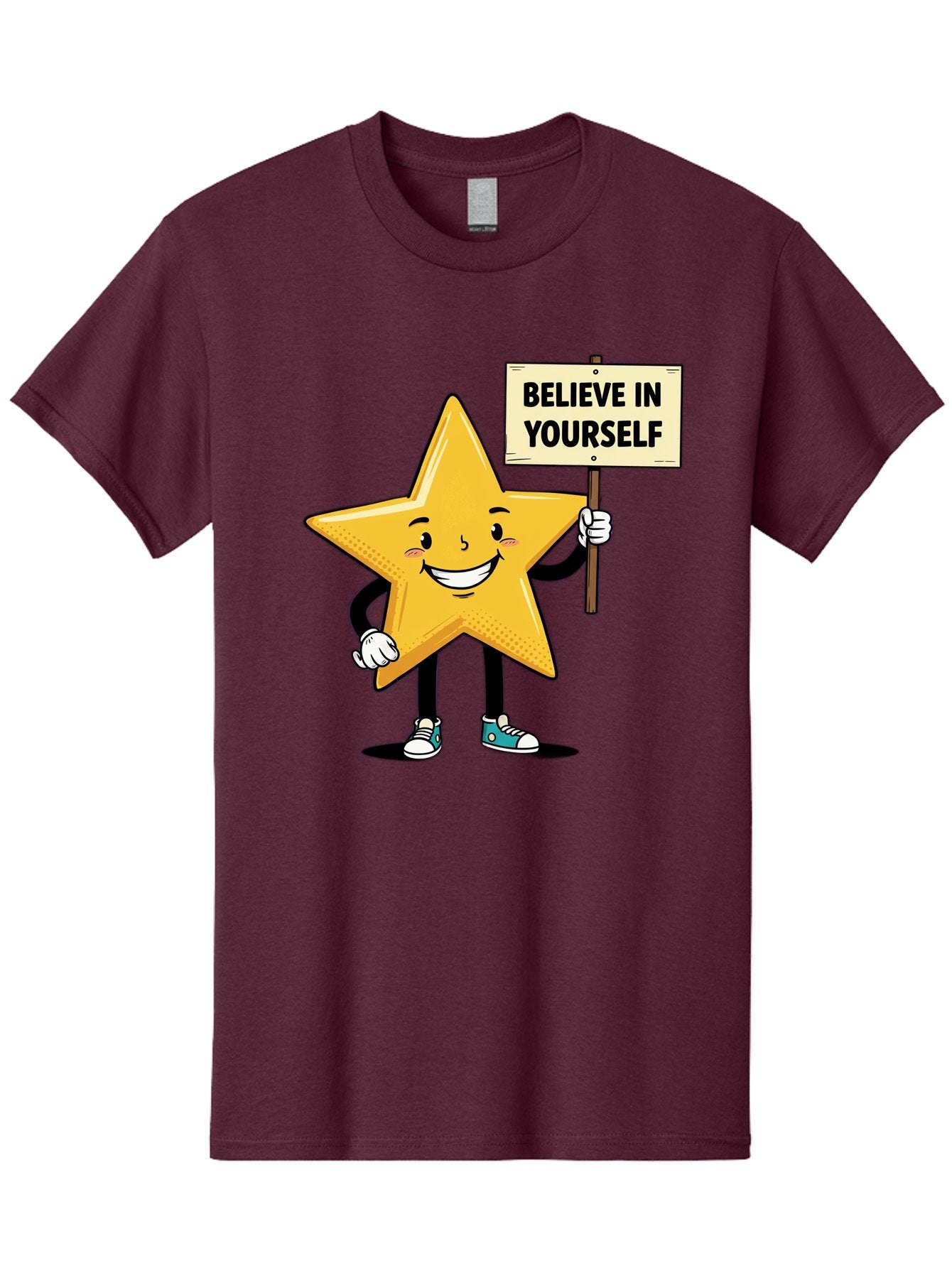 Believe-In-Yourself-4 Men'S Graphic Tee, 100% Cotton, Comfortable Casual Summer Wear, Machine Washable, Motivational Star Character, Inspirational Message, Self-Confidence Boost, Positivity, Encouragement, Smiling Star, Cartoon Character, Bae130 3