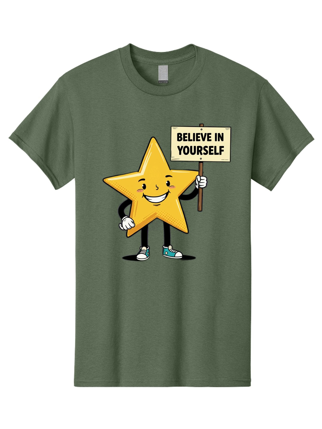 Believe-In-Yourself-4 Men'S Graphic Tee, 100% Cotton, Comfortable Casual Summer Wear, Machine Washable, Motivational Star Character, Inspirational Message, Self-Confidence Boost, Positivity, Encouragement, Smiling Star, Cartoon Character, Bae130 15