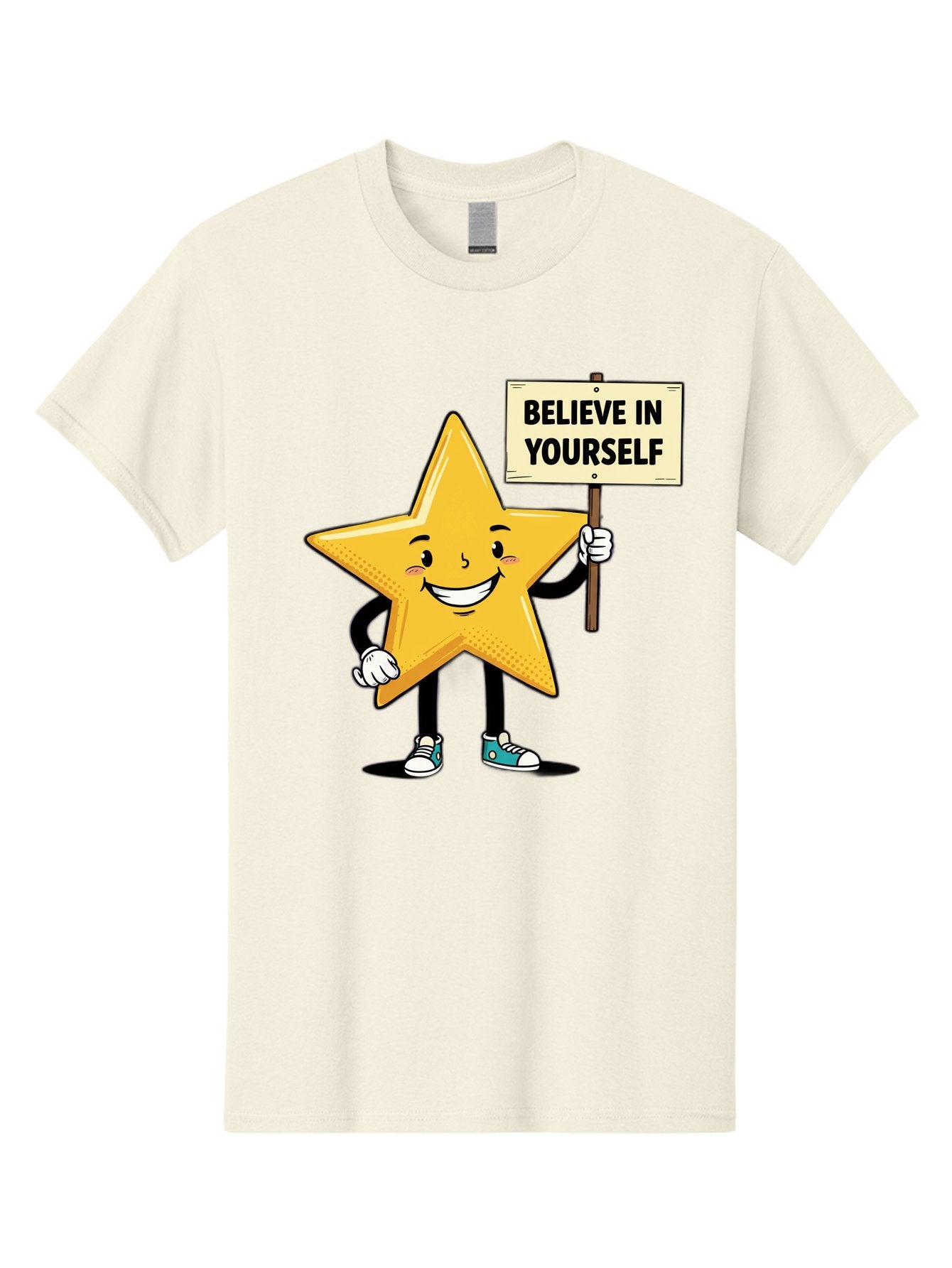 Believe-In-Yourself-4 Men'S Graphic Tee, 100% Cotton, Comfortable Casual Summer Wear, Machine Washable, Motivational Star Character, Inspirational Message, Self-Confidence Boost, Positivity, Encouragement, Smiling Star, Cartoon Character, Bae130 11
