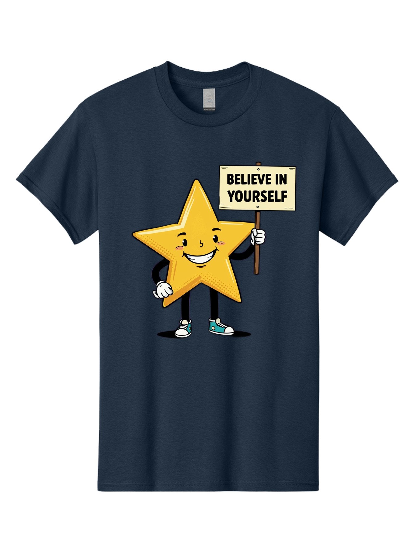 Believe-In-Yourself-4 Men'S Graphic Tee, 100% Cotton, Comfortable Casual Summer Wear, Machine Washable, Motivational Star Character, Inspirational Message, Self-Confidence Boost, Positivity, Encouragement, Smiling Star, Cartoon Character, Bae130