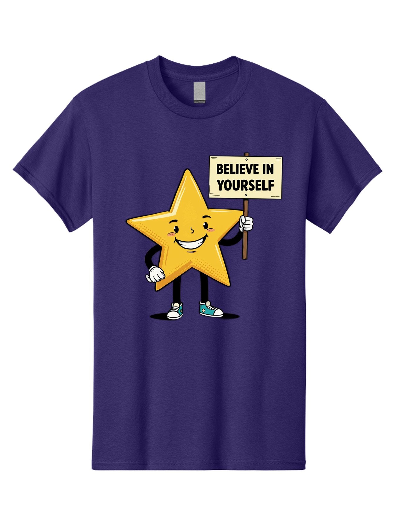 Believe-In-Yourself-4 Men'S Graphic Tee, 100% Cotton, Comfortable Casual Summer Wear, Machine Washable, Motivational Star Character, Inspirational Message, Self-Confidence Boost, Positivity, Encouragement, Smiling Star, Cartoon Character, Bae130 6