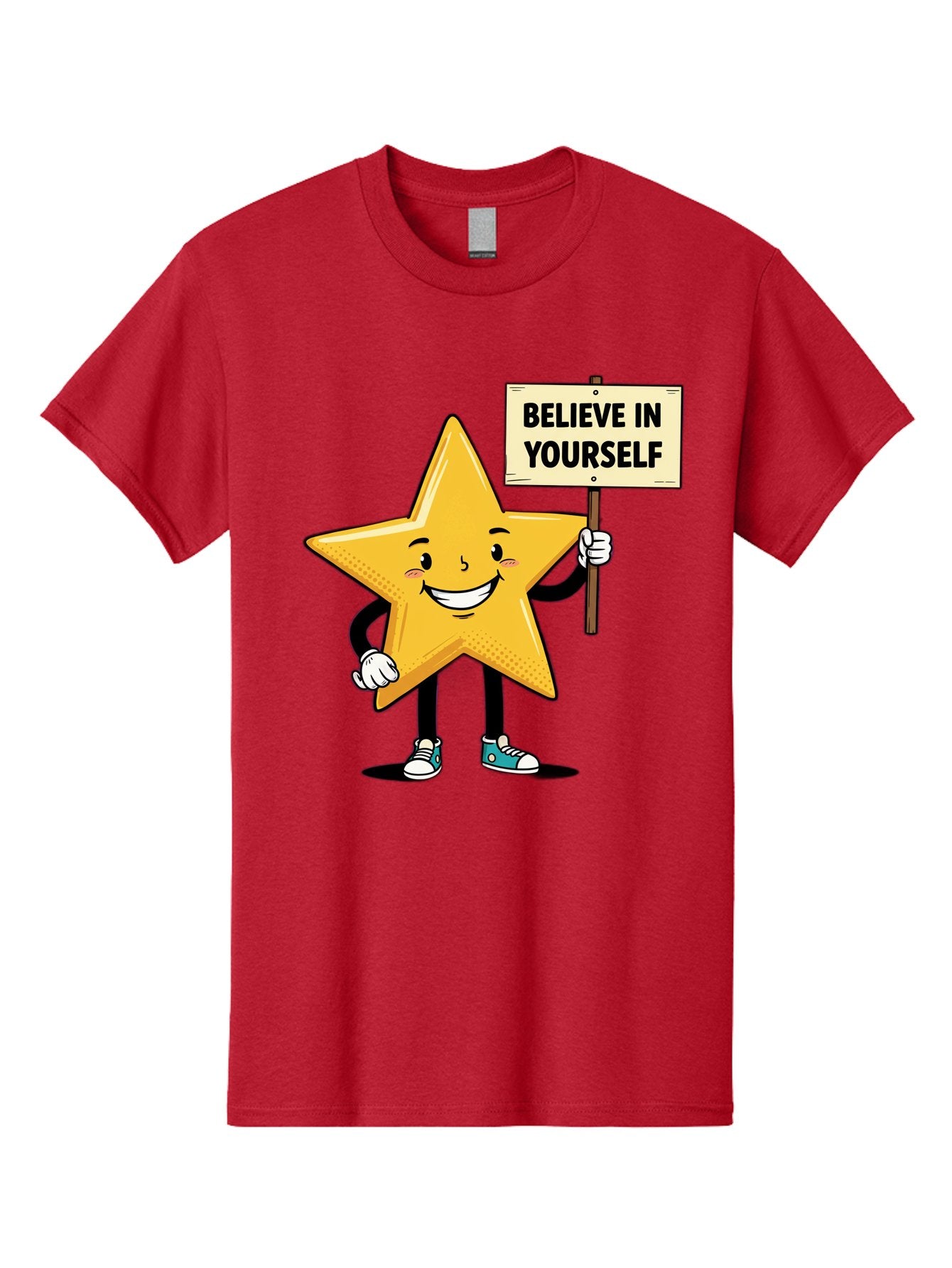 Believe-In-Yourself-4 Men'S Graphic Tee, 100% Cotton, Comfortable Casual Summer Wear, Machine Washable, Motivational Star Character, Inspirational Message, Self-Confidence Boost, Positivity, Encouragement, Smiling Star, Cartoon Character, Bae130 8