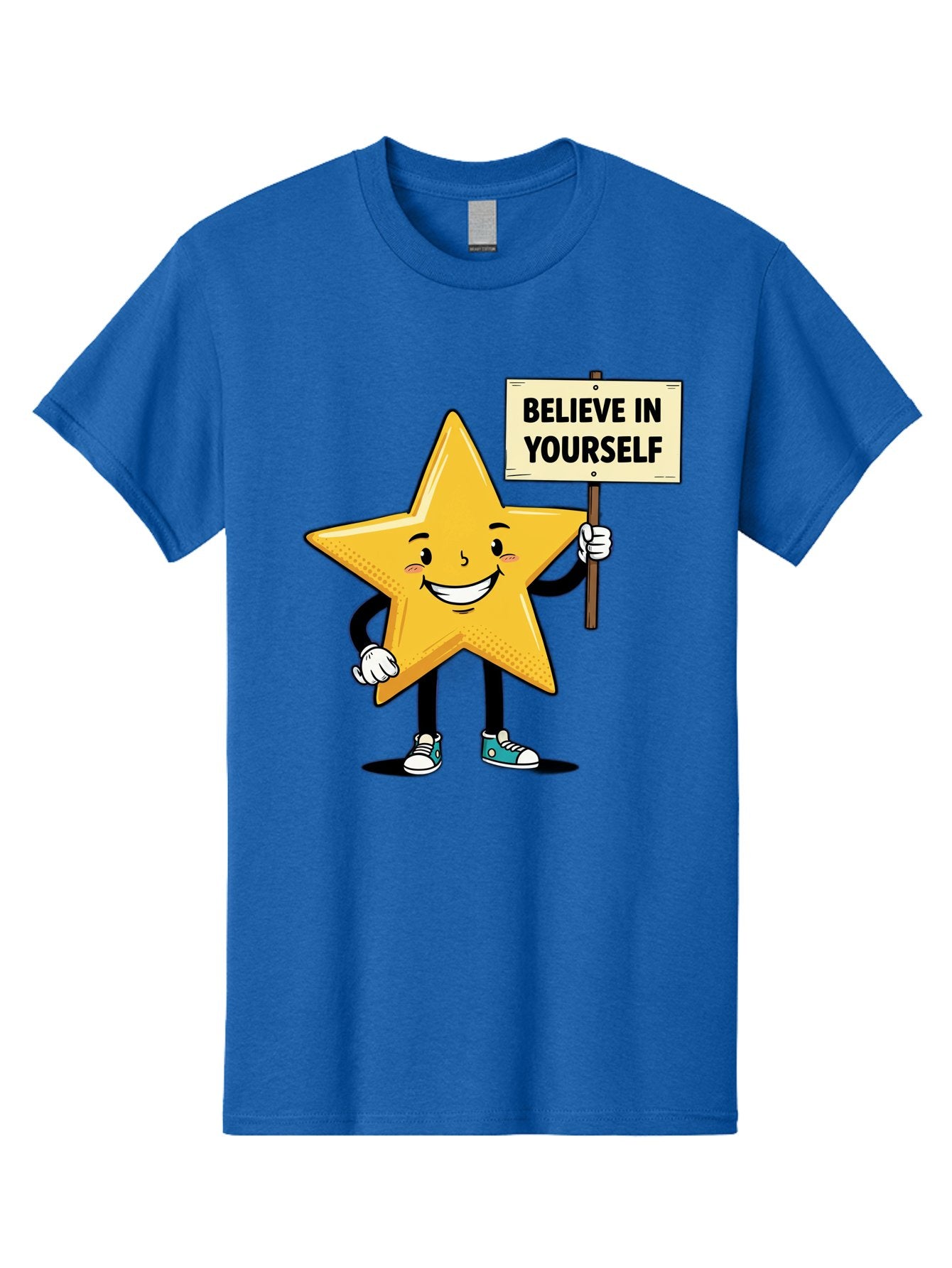 Believe-In-Yourself-4 Men'S Graphic Tee, 100% Cotton, Comfortable Casual Summer Wear, Machine Washable, Motivational Star Character, Inspirational Message, Self-Confidence Boost, Positivity, Encouragement, Smiling Star, Cartoon Character, Bae130 14