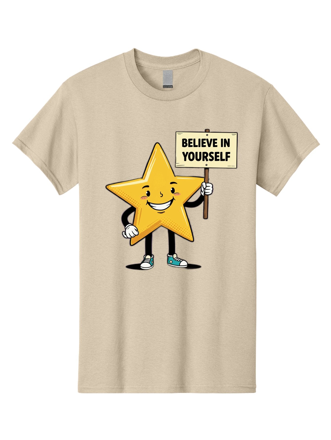 Believe-In-Yourself-4 Men'S Graphic Tee, 100% Cotton, Comfortable Casual Summer Wear, Machine Washable, Motivational Star Character, Inspirational Message, Self-Confidence Boost, Positivity, Encouragement, Smiling Star, Cartoon Character, Bae130 5