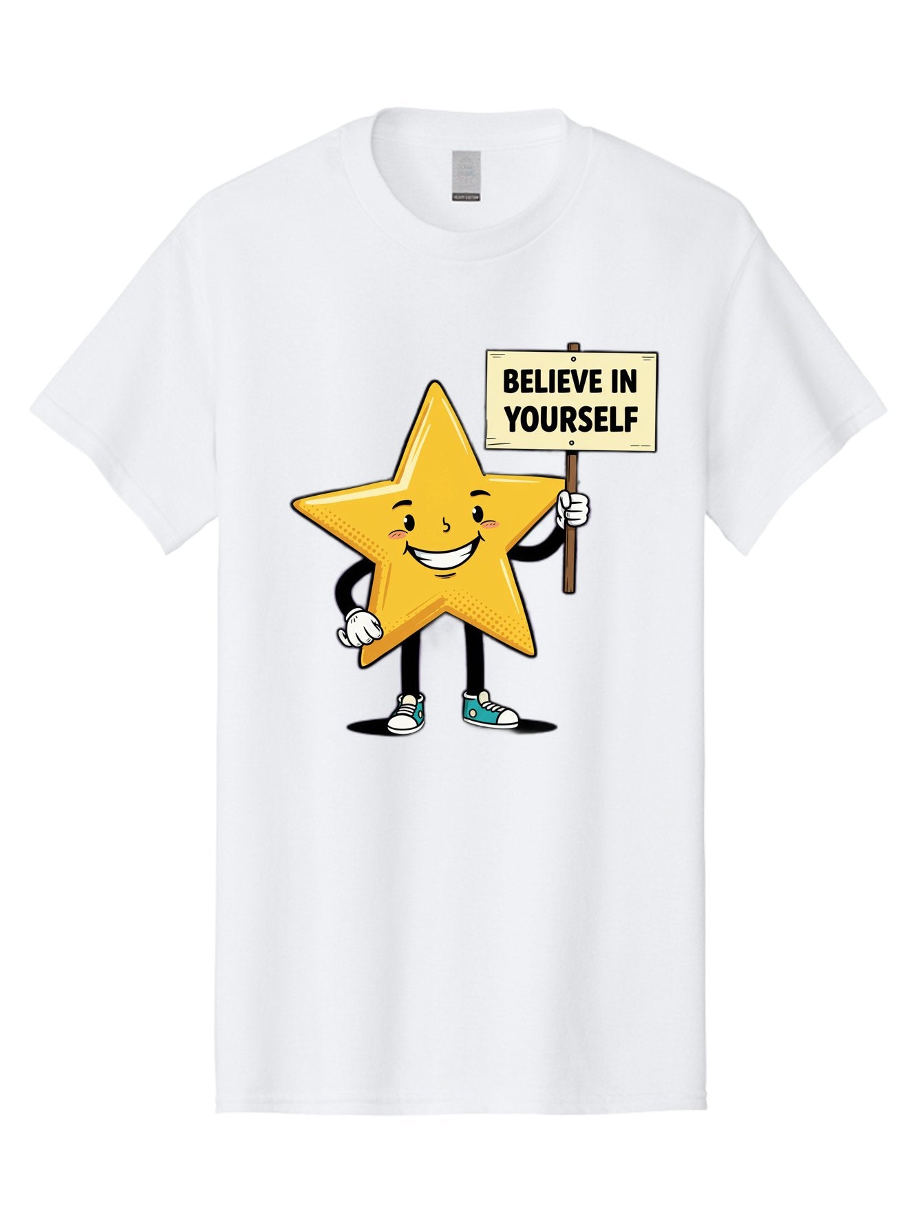 Believe-In-Yourself-4 Men'S Graphic Tee, 100% Cotton, Comfortable Casual Summer Wear, Machine Washable, Motivational Star Character, Inspirational Message, Self-Confidence Boost, Positivity, Encouragement, Smiling Star, Cartoon Character, Bae130 13