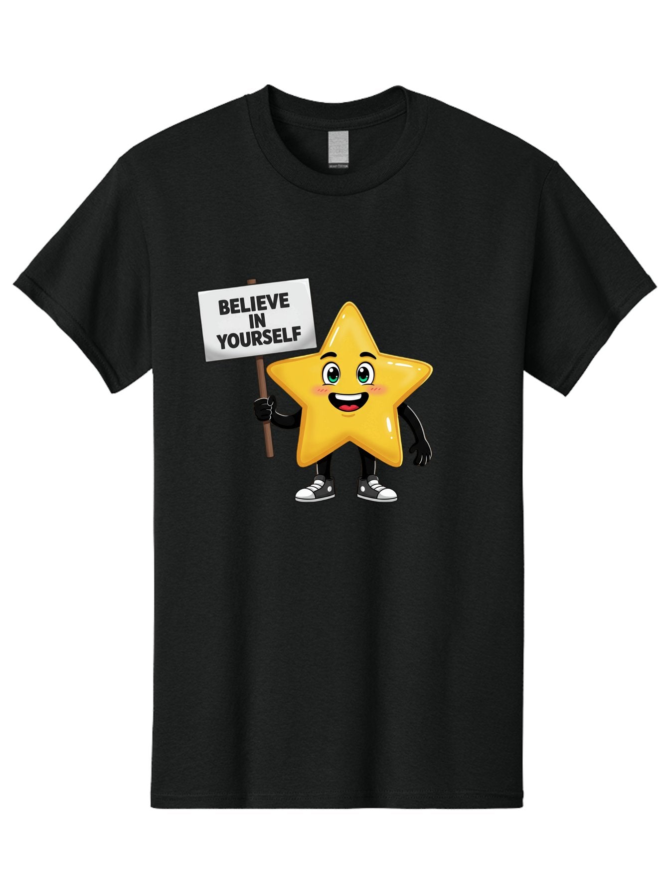 Believe-In-Yourself-7 Men'S Graphic Tee, 100% Cotton, Comfortable Casual Summer Wear, Machine Washable, Motivational Star, Positive Affirmation, Believe In Yourself, Inspirational Quote, Cartoon Character, Yellow Star, Motivational Message, Bae133 4