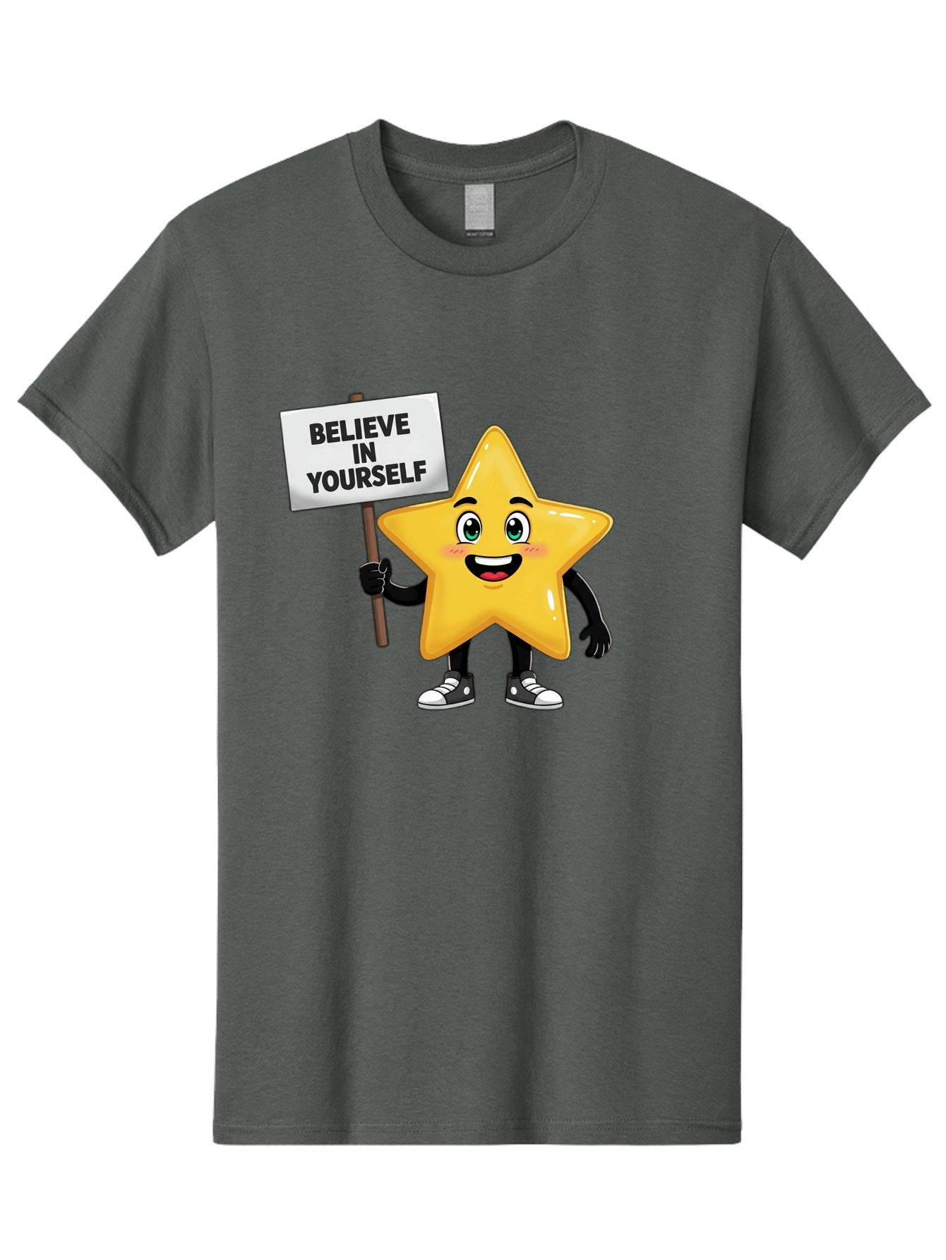 Believe-In-Yourself-7 Men'S Graphic Tee, 100% Cotton, Comfortable Casual Summer Wear, Machine Washable, Motivational Star, Positive Affirmation, Believe In Yourself, Inspirational Quote, Cartoon Character, Yellow Star, Motivational Message, Bae133 11
