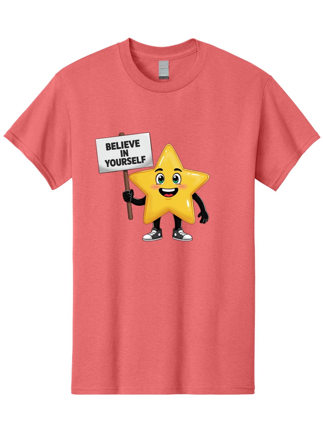 Believe-In-Yourself-7 Men'S Graphic Tee, 100% Cotton, Comfortable Casual Summer Wear, Machine Washable, Motivational Star, Positive Affirmation, Believe In Yourself, Inspirational Quote, Cartoon Character, Yellow Star, Motivational Message, Bae133 14