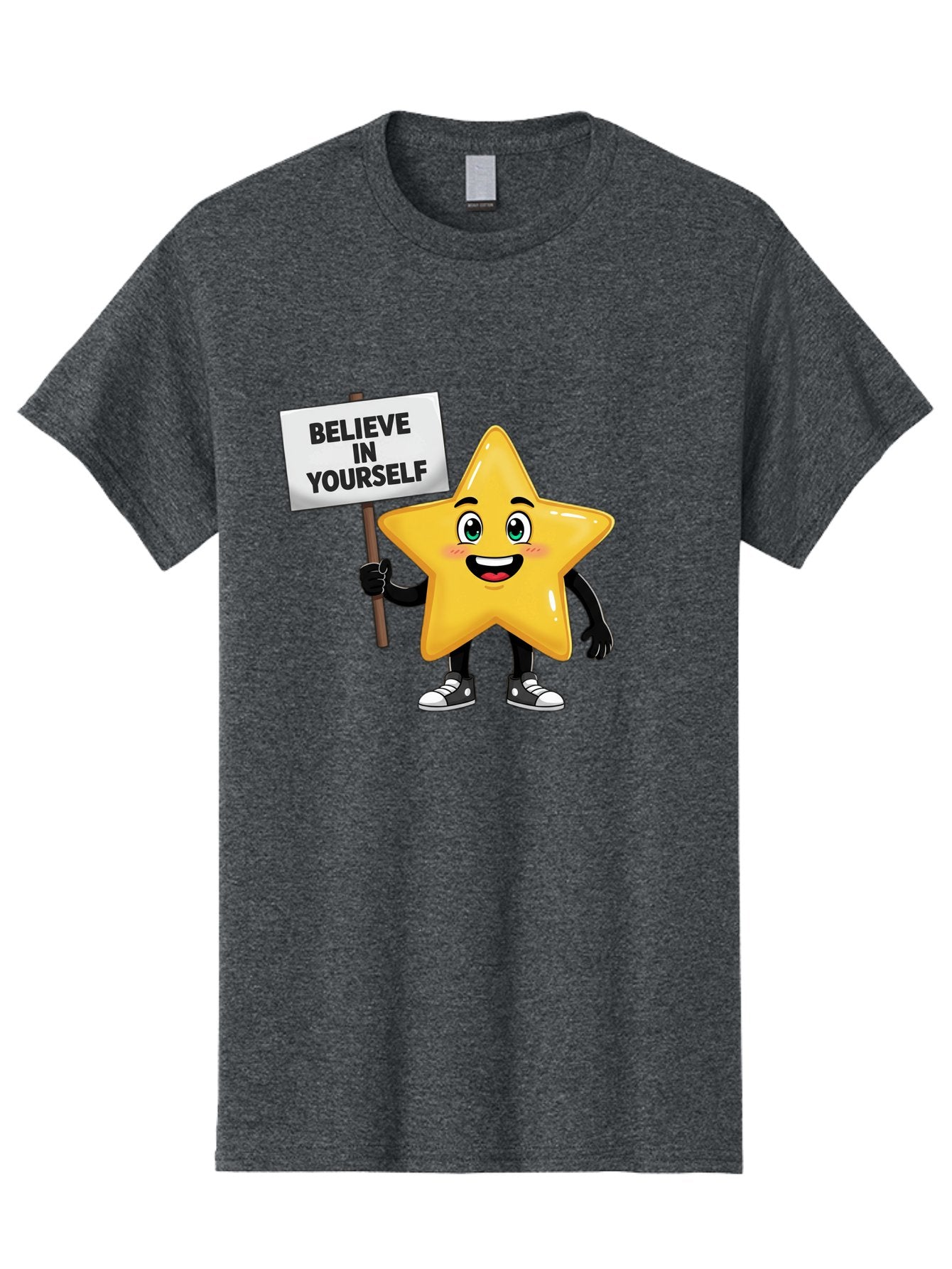Believe-In-Yourself-7 Men'S Graphic Tee, 100% Cotton, Comfortable Casual Summer Wear, Machine Washable, Motivational Star, Positive Affirmation, Believe In Yourself, Inspirational Quote, Cartoon Character, Yellow Star, Motivational Message, Bae133 3