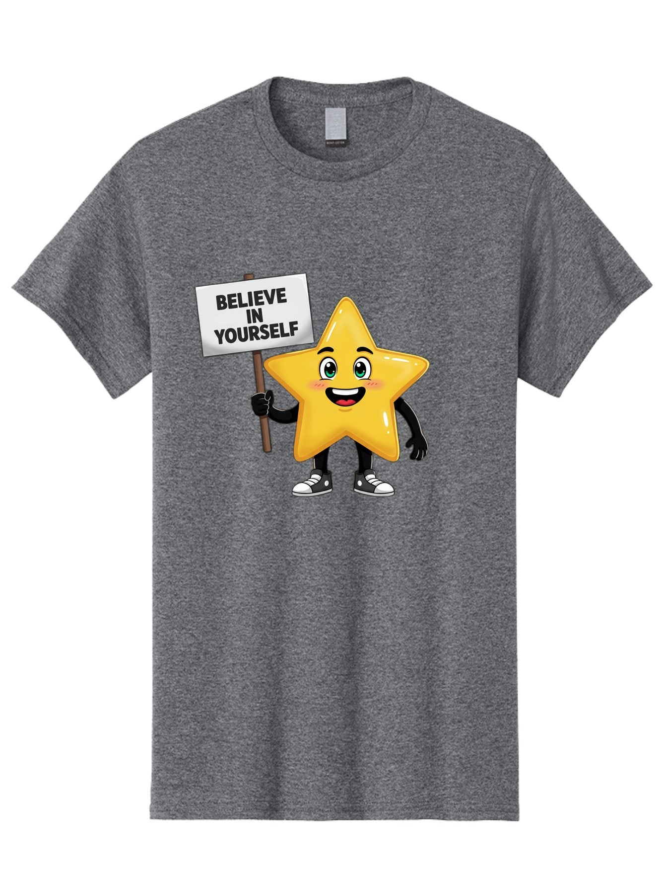 Believe-In-Yourself-7 Men'S Graphic Tee, 100% Cotton, Comfortable Casual Summer Wear, Machine Washable, Motivational Star, Positive Affirmation, Believe In Yourself, Inspirational Quote, Cartoon Character, Yellow Star, Motivational Message, Bae133 5