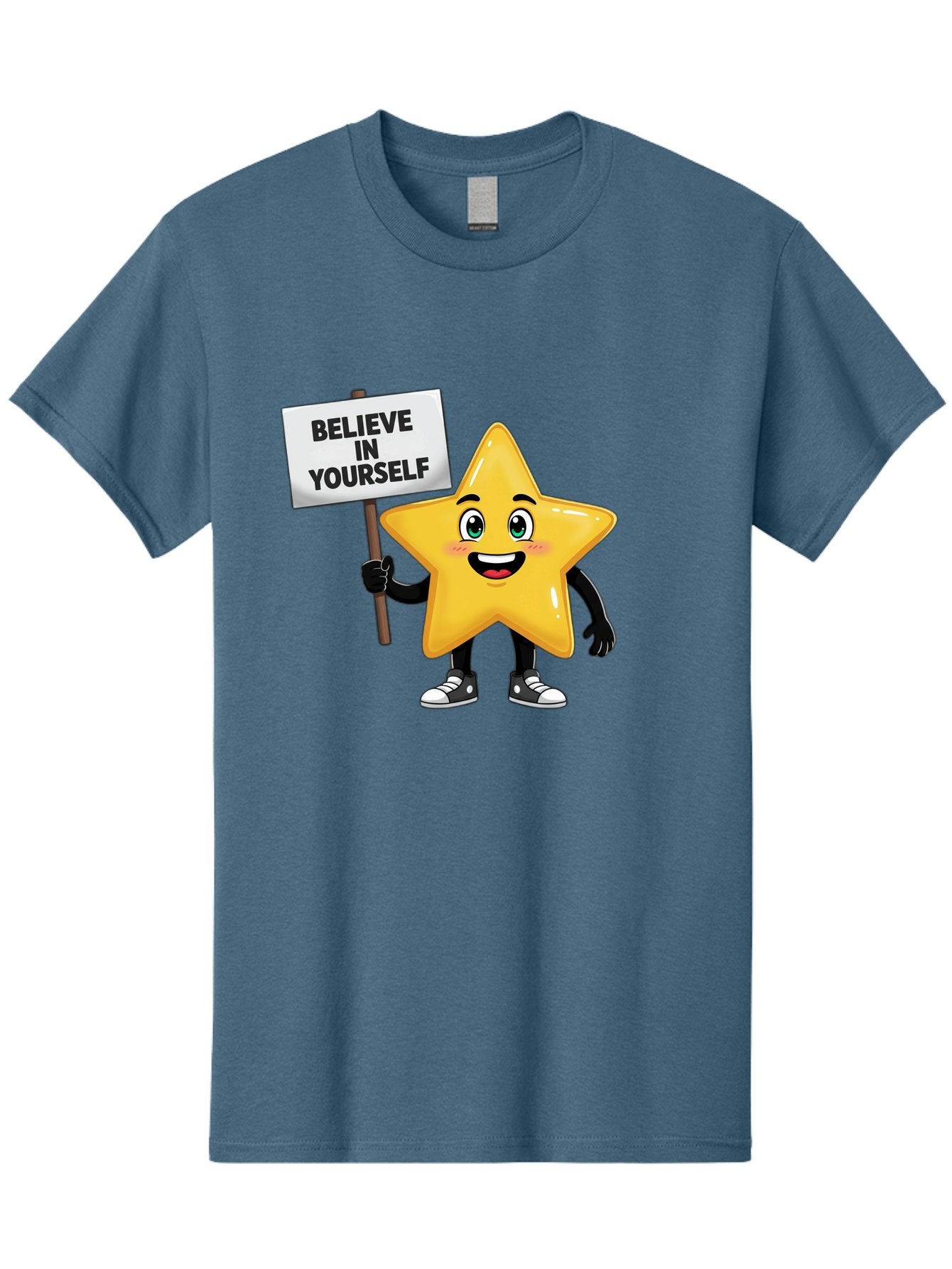 Believe-In-Yourself-7 Men'S Graphic Tee, 100% Cotton, Comfortable Casual Summer Wear, Machine Washable, Motivational Star, Positive Affirmation, Believe In Yourself, Inspirational Quote, Cartoon Character, Yellow Star, Motivational Message, Bae133 9
