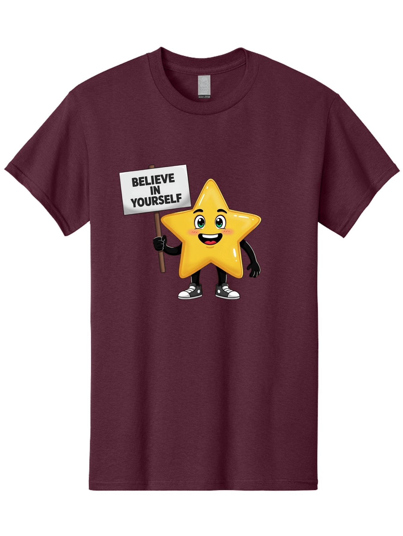 Believe-In-Yourself-7 Men'S Graphic Tee, 100% Cotton, Comfortable Casual Summer Wear, Machine Washable, Motivational Star, Positive Affirmation, Believe In Yourself, Inspirational Quote, Cartoon Character, Yellow Star, Motivational Message, Bae133 15