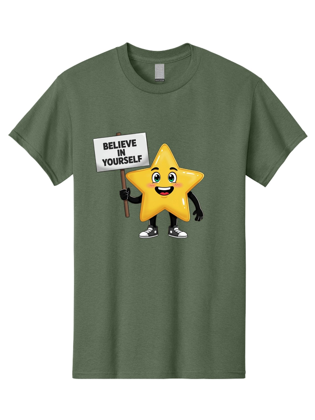 Believe-In-Yourself-7 Men'S Graphic Tee, 100% Cotton, Comfortable Casual Summer Wear, Machine Washable, Motivational Star, Positive Affirmation, Believe In Yourself, Inspirational Quote, Cartoon Character, Yellow Star, Motivational Message, Bae133 8