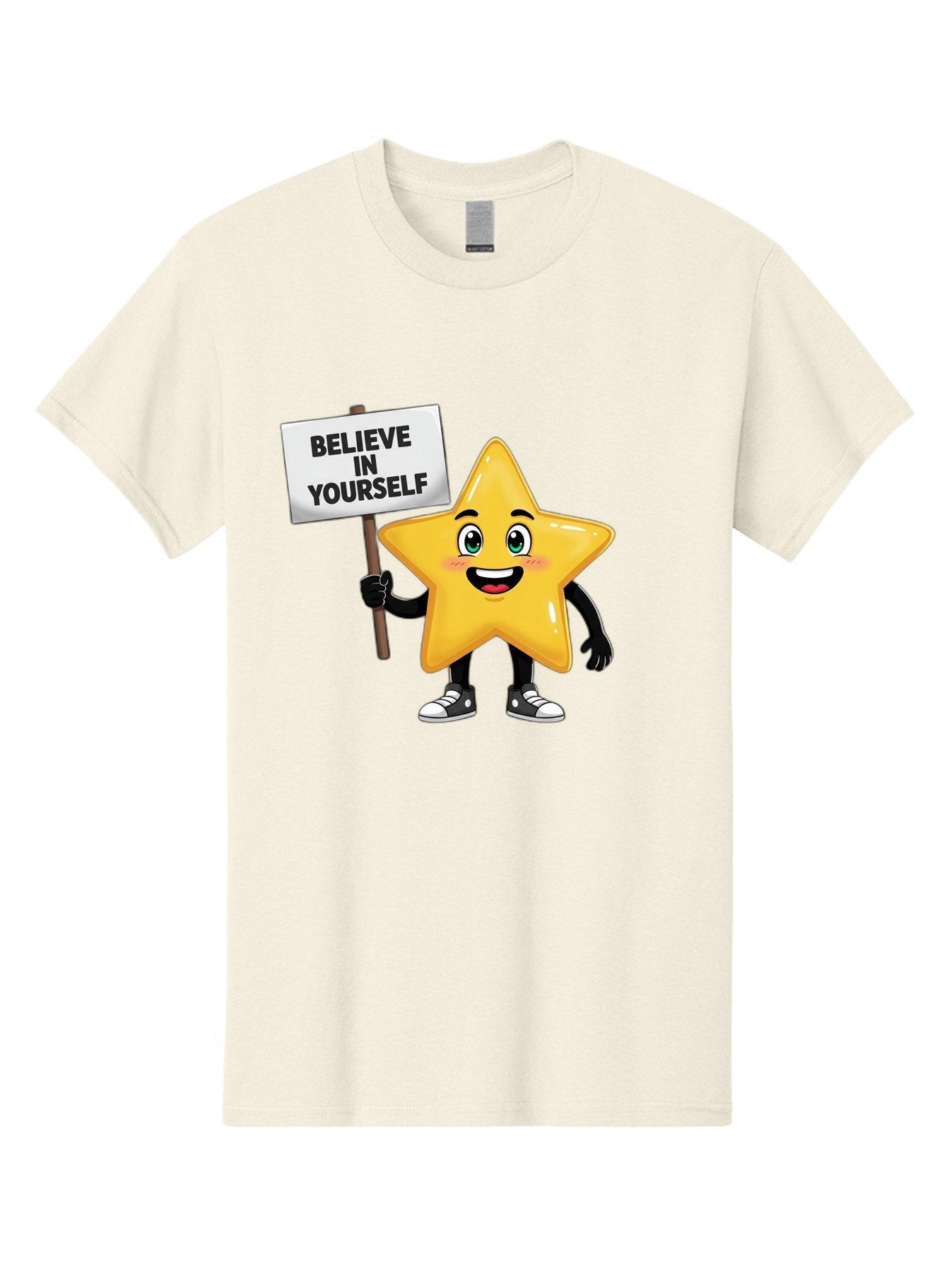 Believe-In-Yourself-7 Men'S Graphic Tee, 100% Cotton, Comfortable Casual Summer Wear, Machine Washable, Motivational Star, Positive Affirmation, Believe In Yourself, Inspirational Quote, Cartoon Character, Yellow Star, Motivational Message, Bae133 12