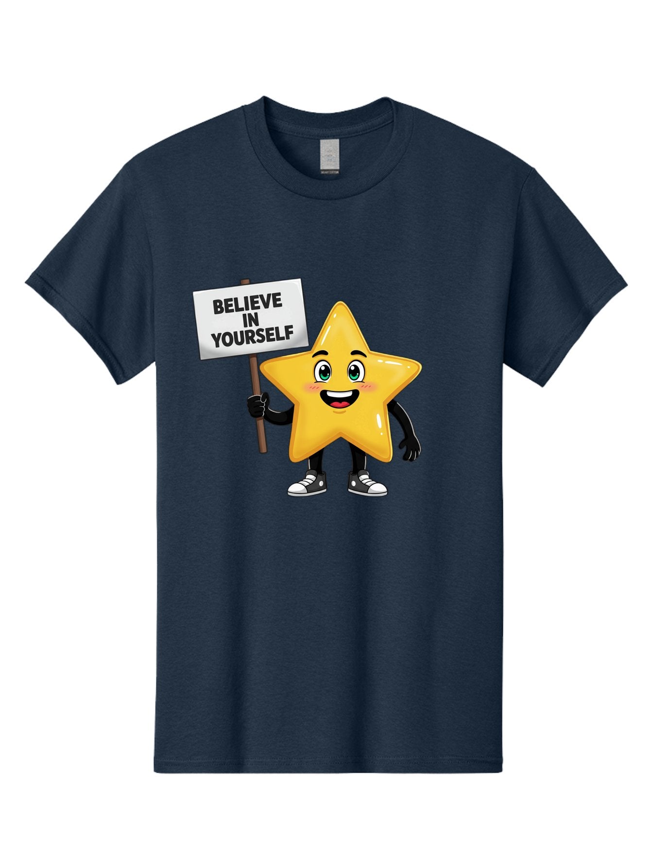 Believe-In-Yourself-7 Men'S Graphic Tee, 100% Cotton, Comfortable Casual Summer Wear, Machine Washable, Motivational Star, Positive Affirmation, Believe In Yourself, Inspirational Quote, Cartoon Character, Yellow Star, Motivational Message, Bae133 6