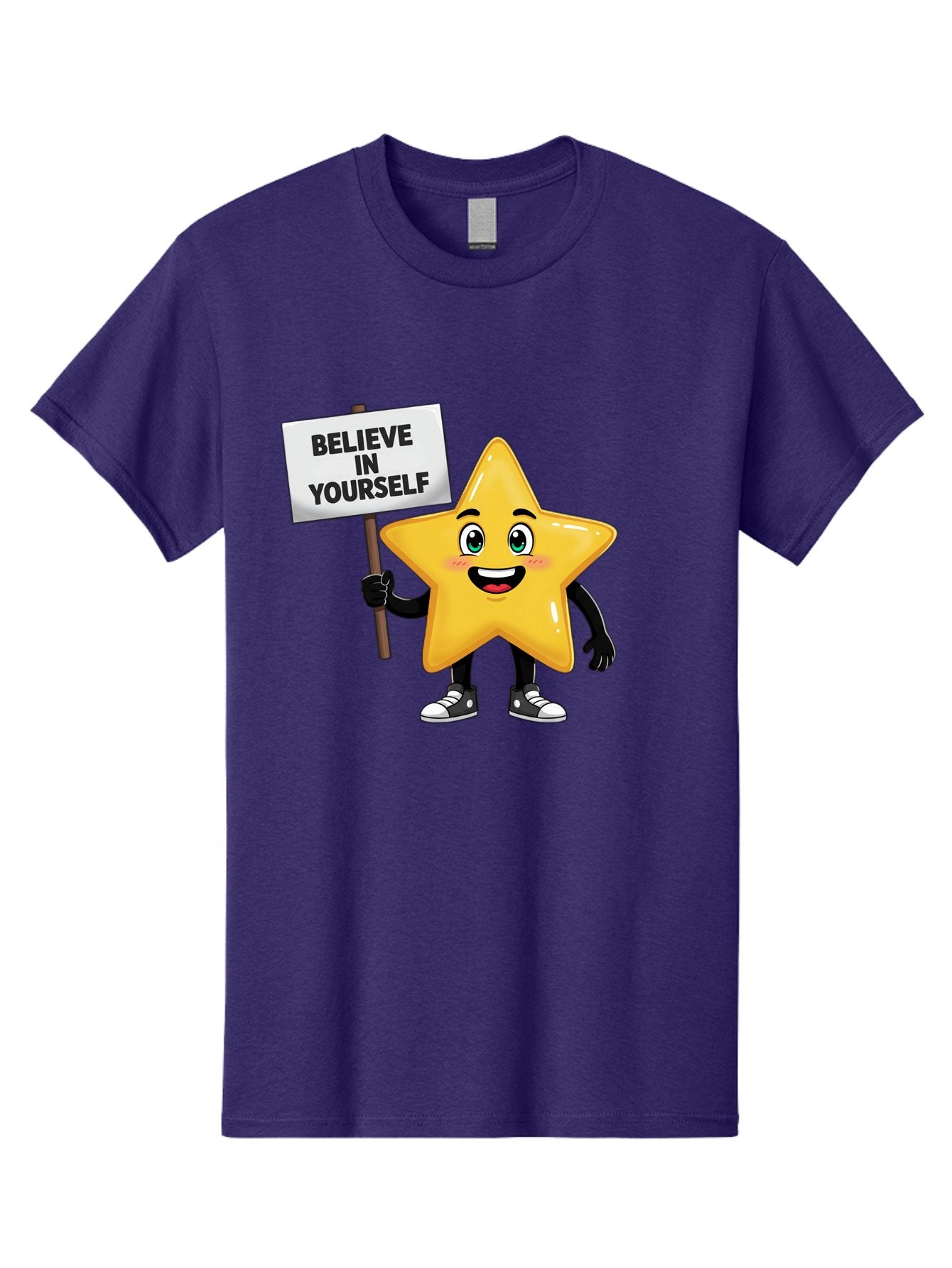 Believe-In-Yourself-7 Men'S Graphic Tee, 100% Cotton, Comfortable Casual Summer Wear, Machine Washable, Motivational Star, Positive Affirmation, Believe In Yourself, Inspirational Quote, Cartoon Character, Yellow Star, Motivational Message, Bae133 13