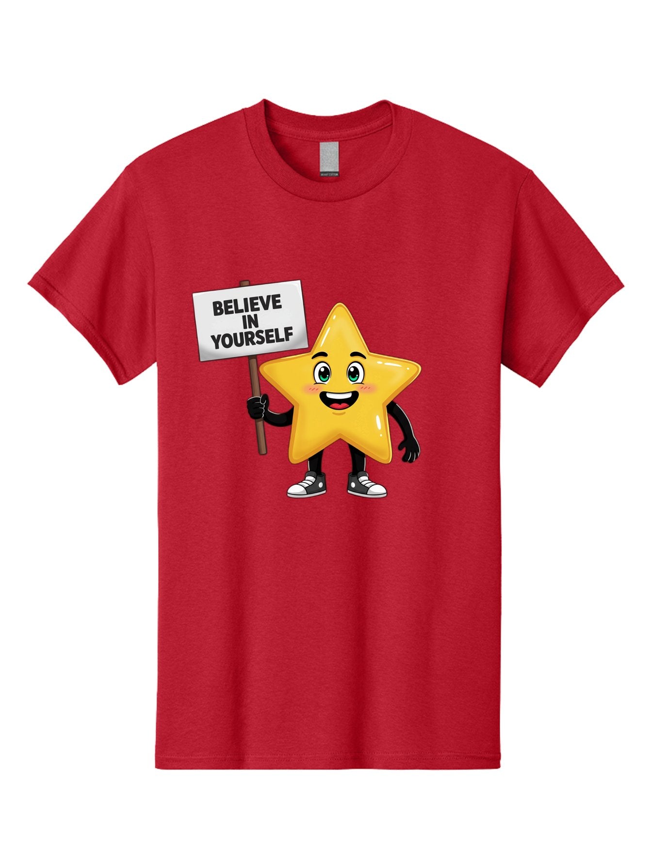 Believe-In-Yourself-7 Men'S Graphic Tee, 100% Cotton, Comfortable Casual Summer Wear, Machine Washable, Motivational Star, Positive Affirmation, Believe In Yourself, Inspirational Quote, Cartoon Character, Yellow Star, Motivational Message, Bae133