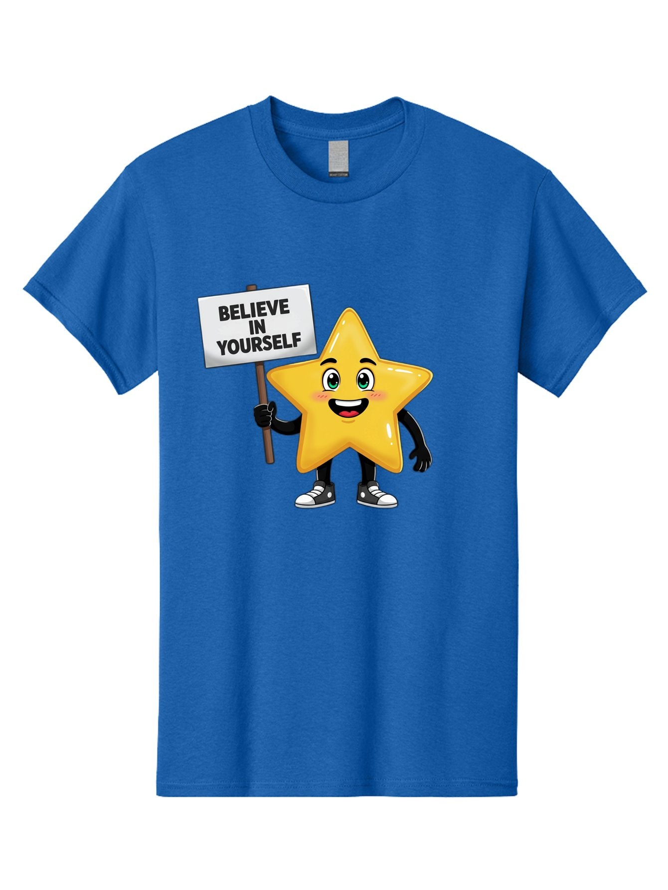 Believe-In-Yourself-7 Men'S Graphic Tee, 100% Cotton, Comfortable Casual Summer Wear, Machine Washable, Motivational Star, Positive Affirmation, Believe In Yourself, Inspirational Quote, Cartoon Character, Yellow Star, Motivational Message, Bae133 7