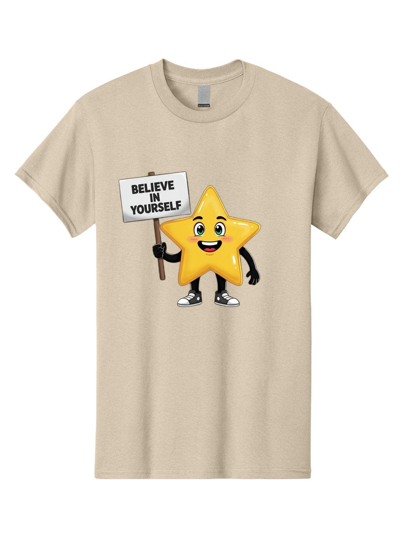Believe-In-Yourself-7 Men'S Graphic Tee, 100% Cotton, Comfortable Casual Summer Wear, Machine Washable, Motivational Star, Positive Affirmation, Believe In Yourself, Inspirational Quote, Cartoon Character, Yellow Star, Motivational Message, Bae133 10