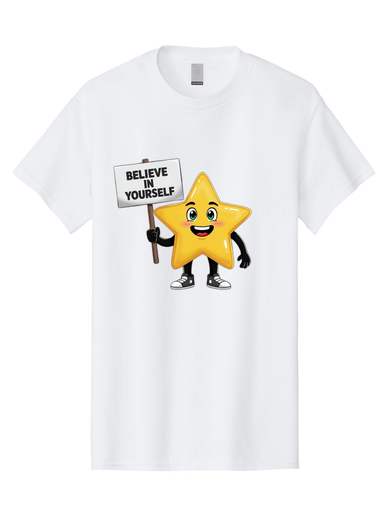 Believe-In-Yourself-7 Men'S Graphic Tee, 100% Cotton, Comfortable Casual Summer Wear, Machine Washable, Motivational Star, Positive Affirmation, Believe In Yourself, Inspirational Quote, Cartoon Character, Yellow Star, Motivational Message, Bae133