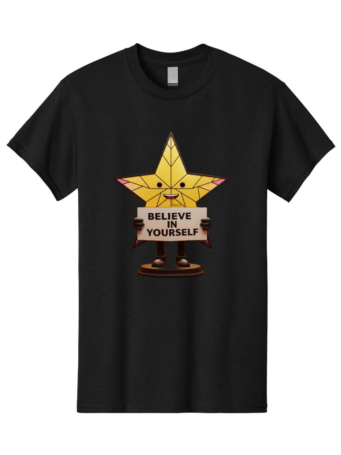 Believe-In-Yourself-8 Men'S Graphic Tee, 100% Cotton, Comfortable Casual Summer Wear, Machine Washable, Motivational Star, Inspirational Quote, Self-Belief, Positive Vibes, Cartoon Character, Yellow Star, Uplifting Message, Encouragement, Bae134 13