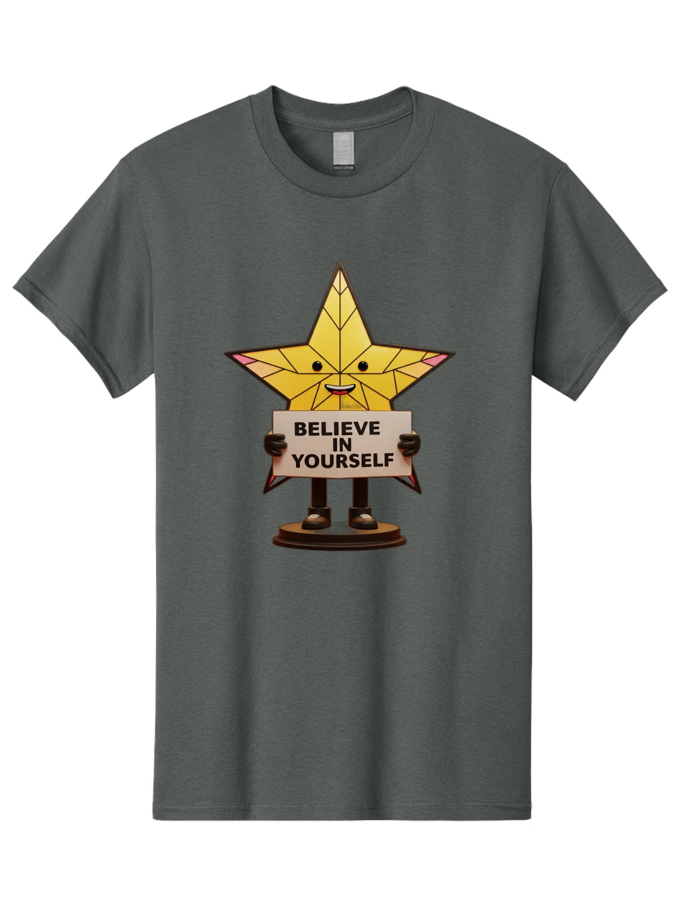 Believe-In-Yourself-8 Men'S Graphic Tee, 100% Cotton, Comfortable Casual Summer Wear, Machine Washable, Motivational Star, Inspirational Quote, Self-Belief, Positive Vibes, Cartoon Character, Yellow Star, Uplifting Message, Encouragement, Bae134 10