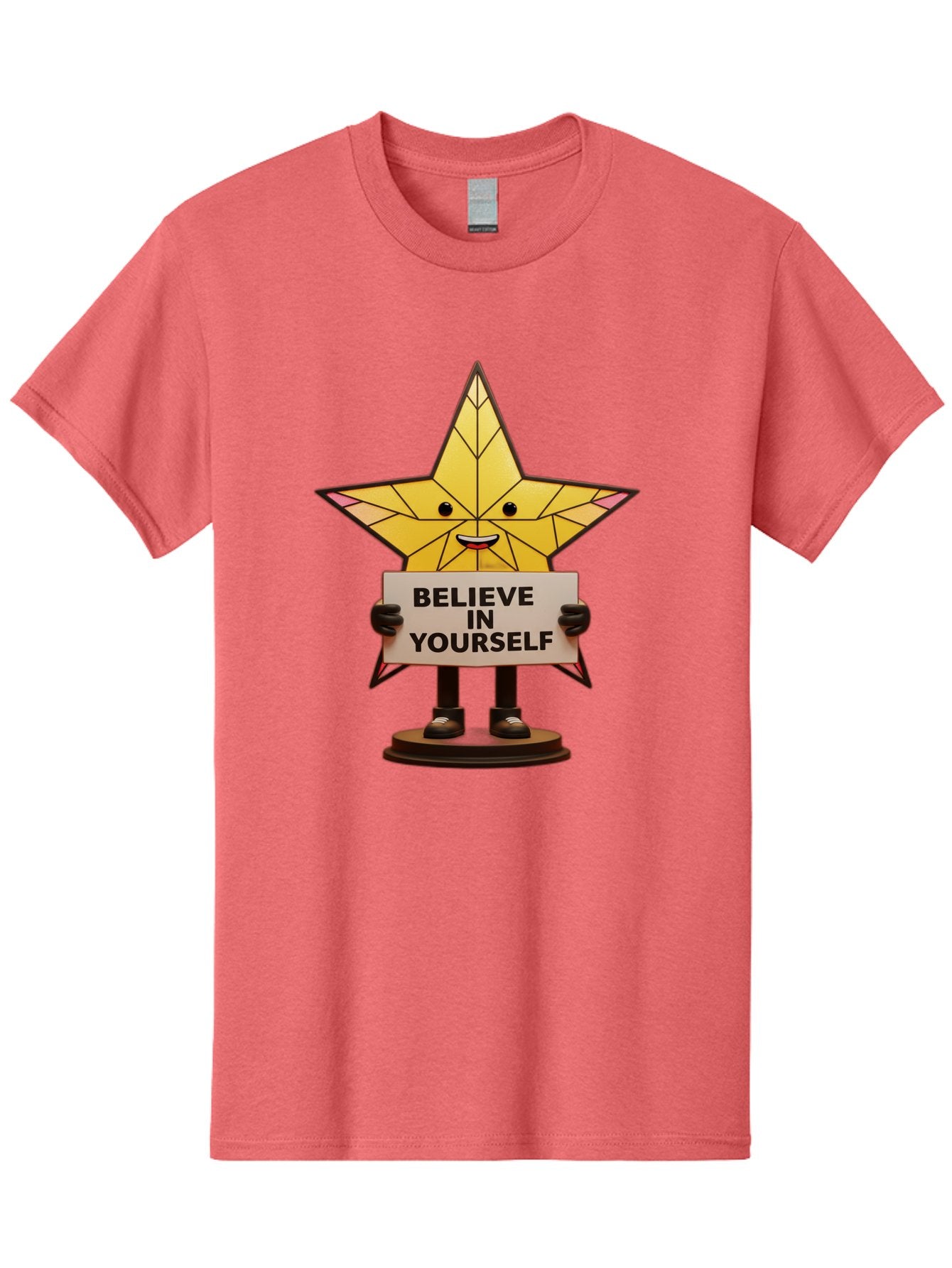 Believe-In-Yourself-8 Men'S Graphic Tee, 100% Cotton, Comfortable Casual Summer Wear, Machine Washable, Motivational Star, Inspirational Quote, Self-Belief, Positive Vibes, Cartoon Character, Yellow Star, Uplifting Message, Encouragement, Bae134