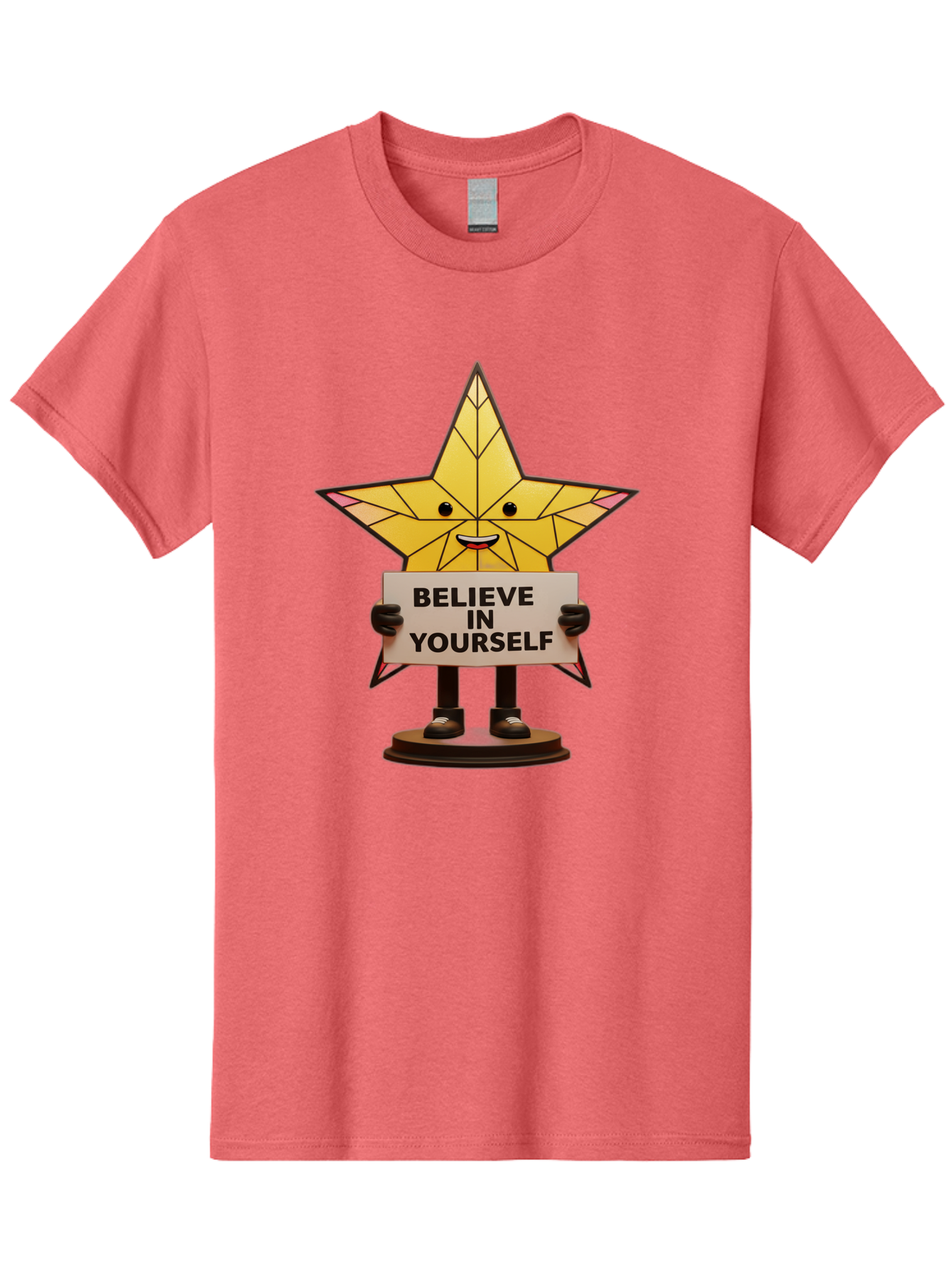 Believe-In-Yourself-8 Men'S Graphic Tee, 100% Cotton, Comfortable Casual Summer Wear, Machine Washable, Motivational Star, Inspirational Quote, Self-Belief, Positive Vibes, Cartoon Character, Yellow Star, Uplifting Message, Encouragement, Bae134 10