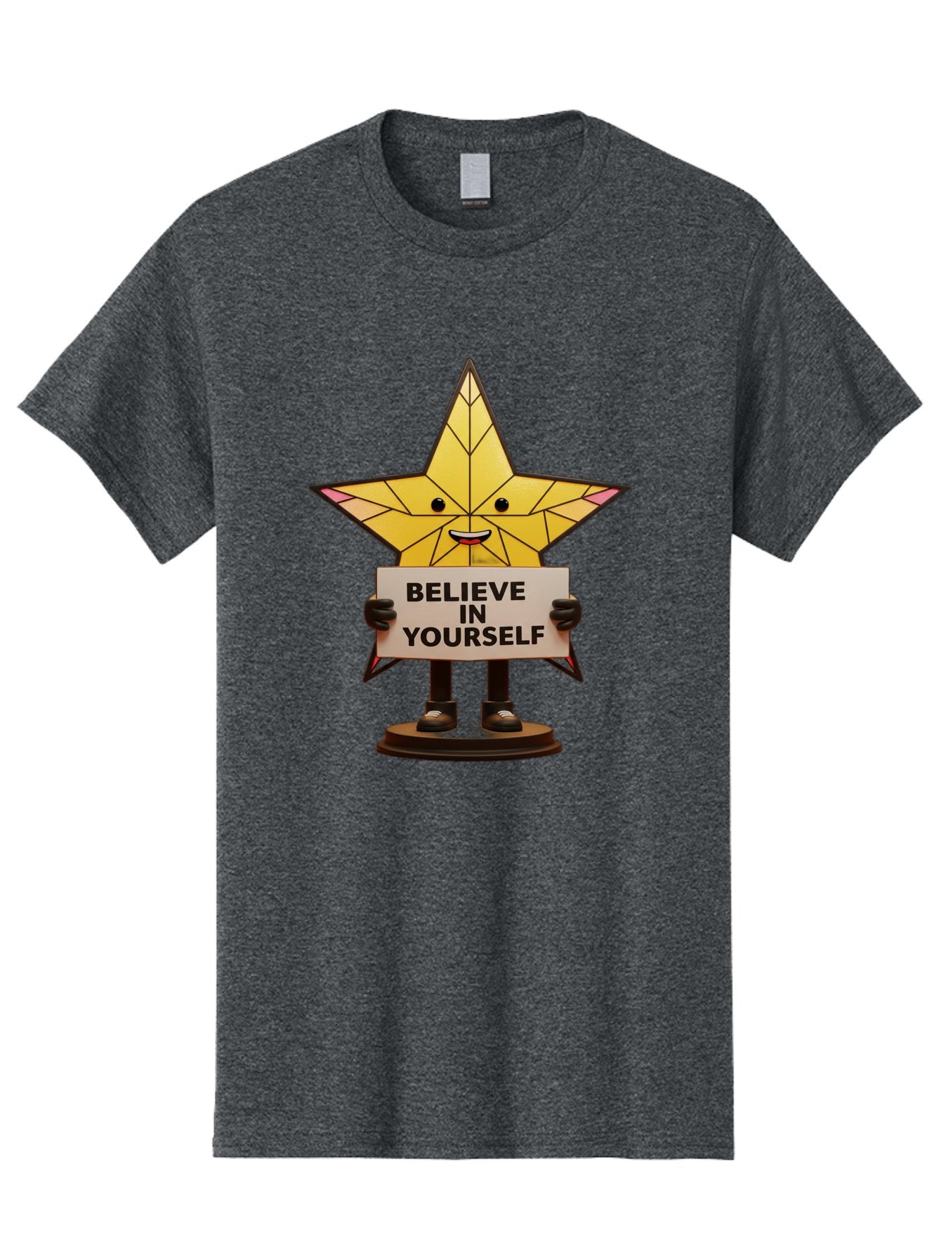 Believe-In-Yourself-8 Men'S Graphic Tee, 100% Cotton, Comfortable Casual Summer Wear, Machine Washable, Motivational Star, Inspirational Quote, Self-Belief, Positive Vibes, Cartoon Character, Yellow Star, Uplifting Message, Encouragement, Bae134 6