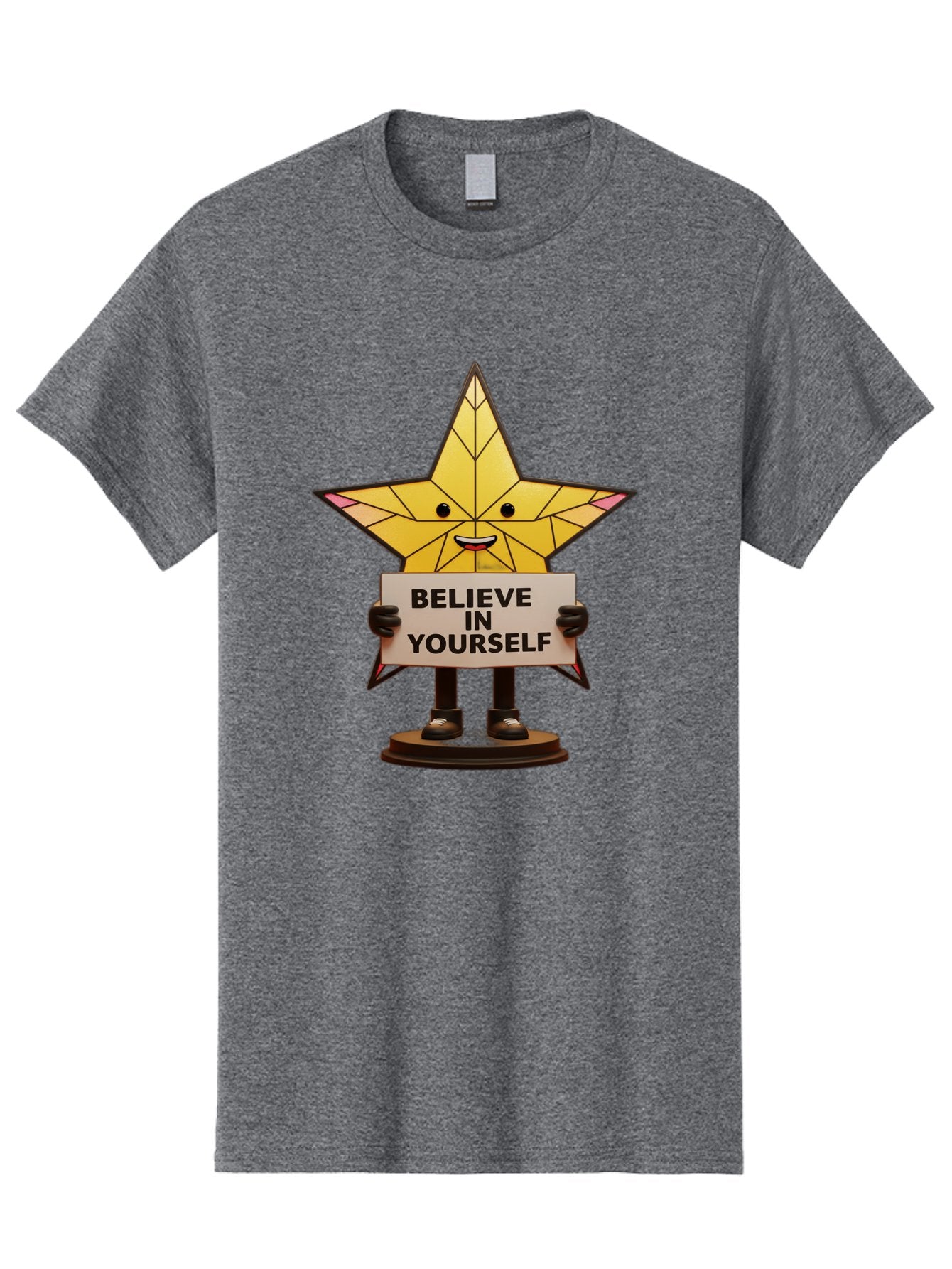 Believe-In-Yourself-8 Men'S Graphic Tee, 100% Cotton, Comfortable Casual Summer Wear, Machine Washable, Motivational Star, Inspirational Quote, Self-Belief, Positive Vibes, Cartoon Character, Yellow Star, Uplifting Message, Encouragement, Bae134 9