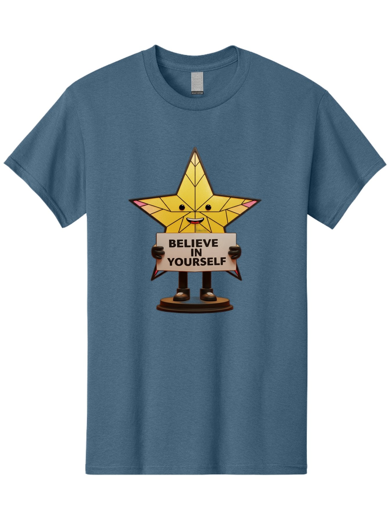 Believe-In-Yourself-8 Men'S Graphic Tee, 100% Cotton, Comfortable Casual Summer Wear, Machine Washable, Motivational Star, Inspirational Quote, Self-Belief, Positive Vibes, Cartoon Character, Yellow Star, Uplifting Message, Encouragement, Bae134 3