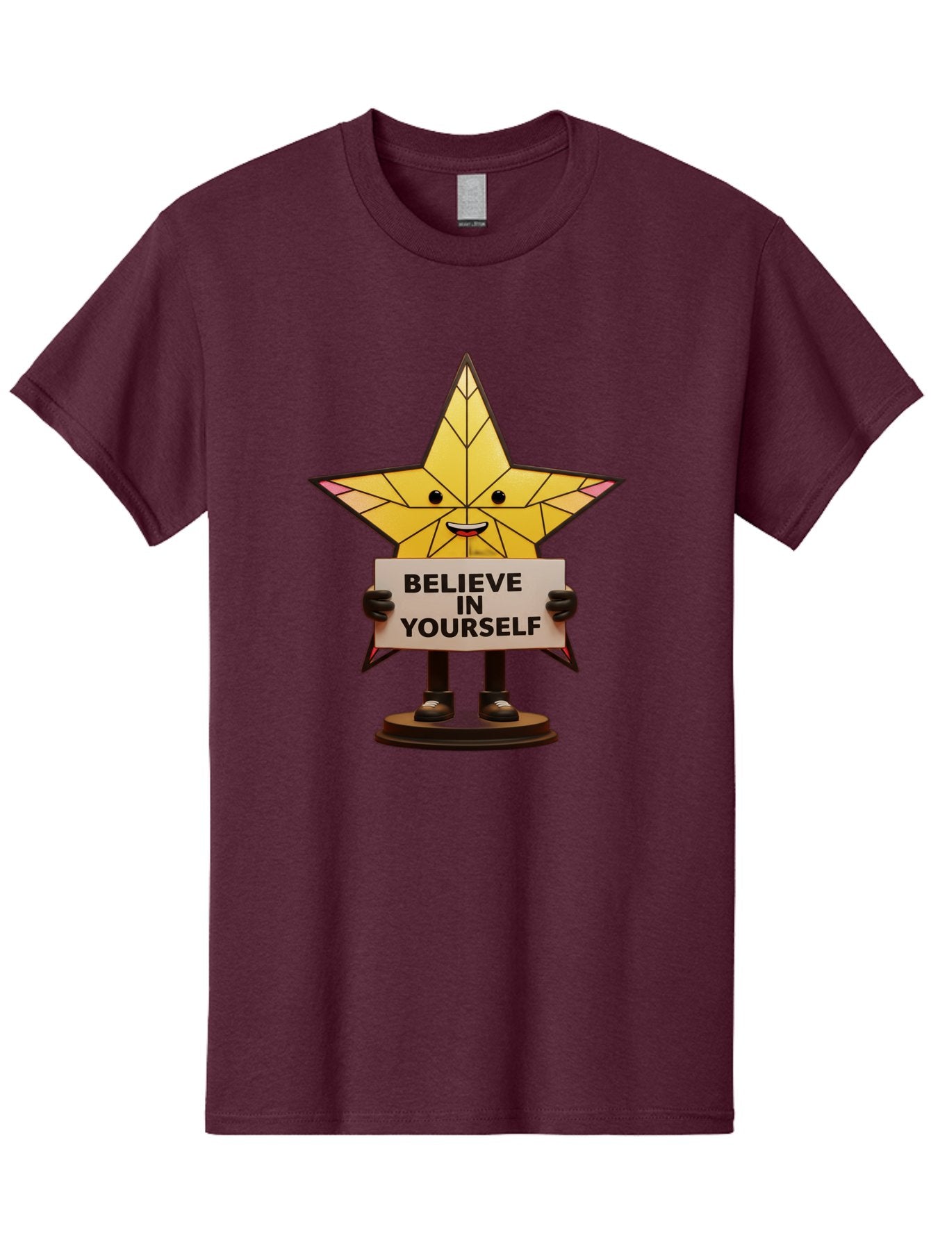 Believe-In-Yourself-8 Men'S Graphic Tee, 100% Cotton, Comfortable Casual Summer Wear, Machine Washable, Motivational Star, Inspirational Quote, Self-Belief, Positive Vibes, Cartoon Character, Yellow Star, Uplifting Message, Encouragement, Bae134 15