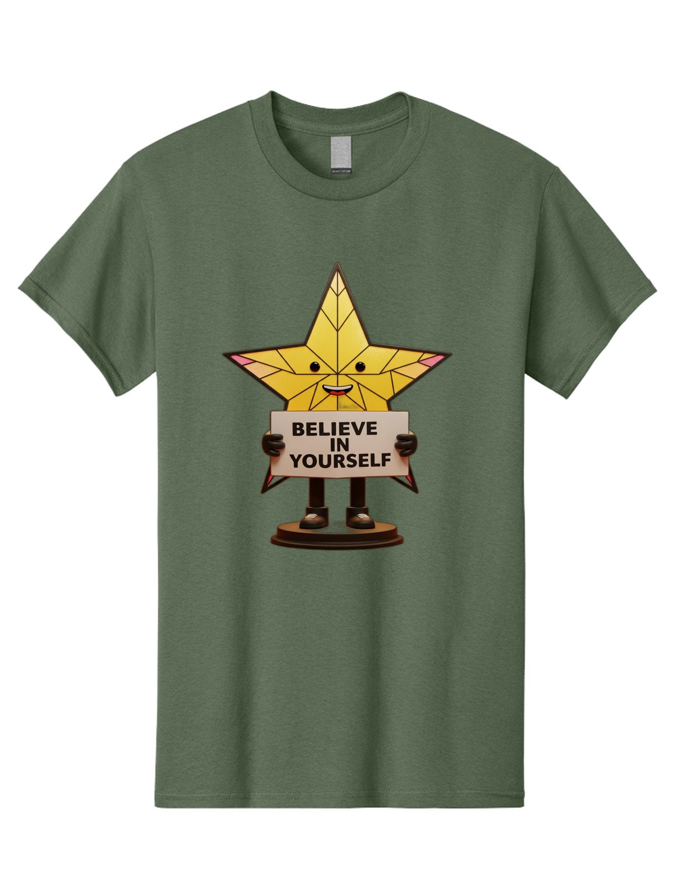 Believe-In-Yourself-8 Men'S Graphic Tee, 100% Cotton, Comfortable Casual Summer Wear, Machine Washable, Motivational Star, Inspirational Quote, Self-Belief, Positive Vibes, Cartoon Character, Yellow Star, Uplifting Message, Encouragement, Bae134 7